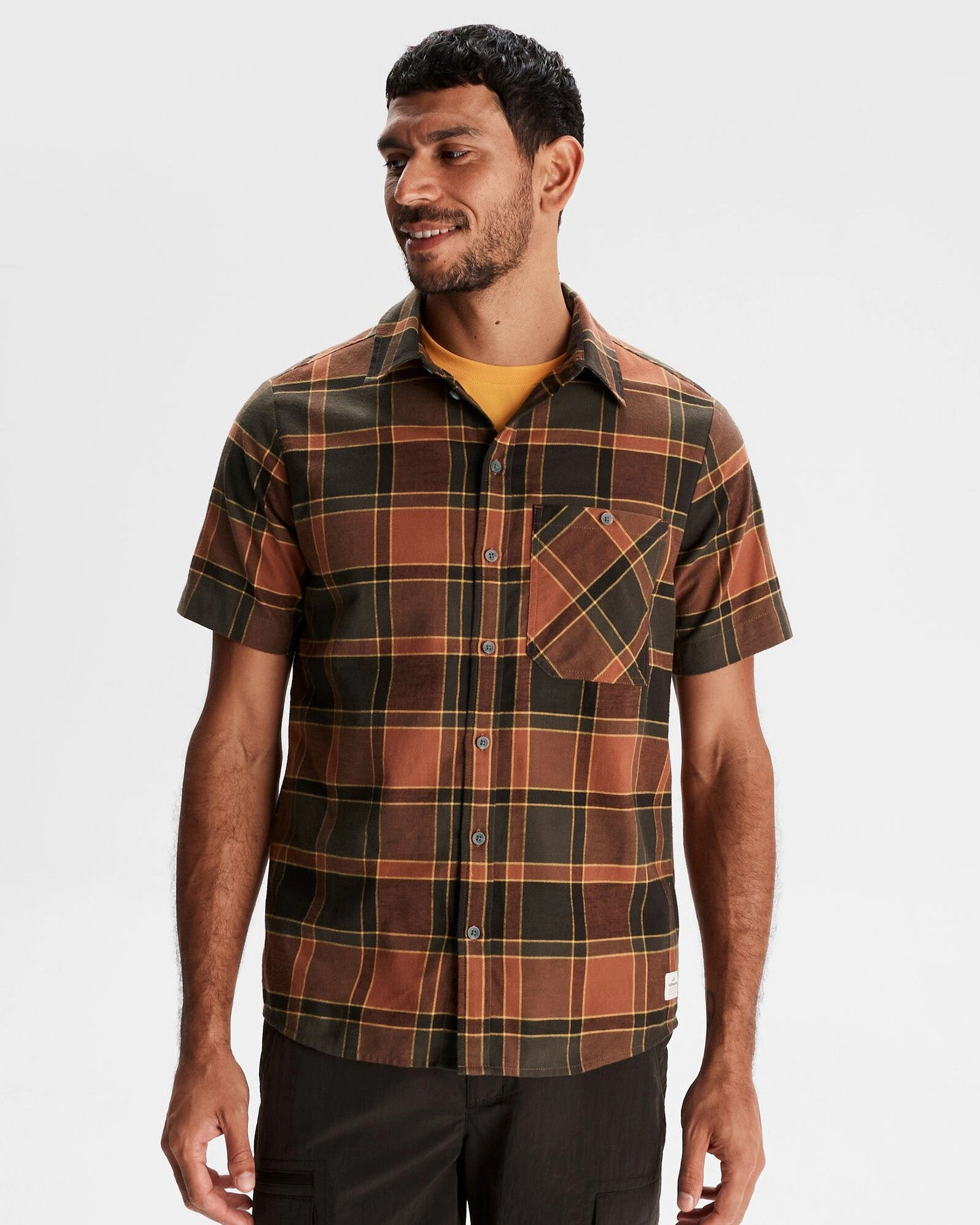 Eco Friendly Material Smooth Zipper Design Men's Fyfe Short Sleeve Shirt - Redwood Plaid