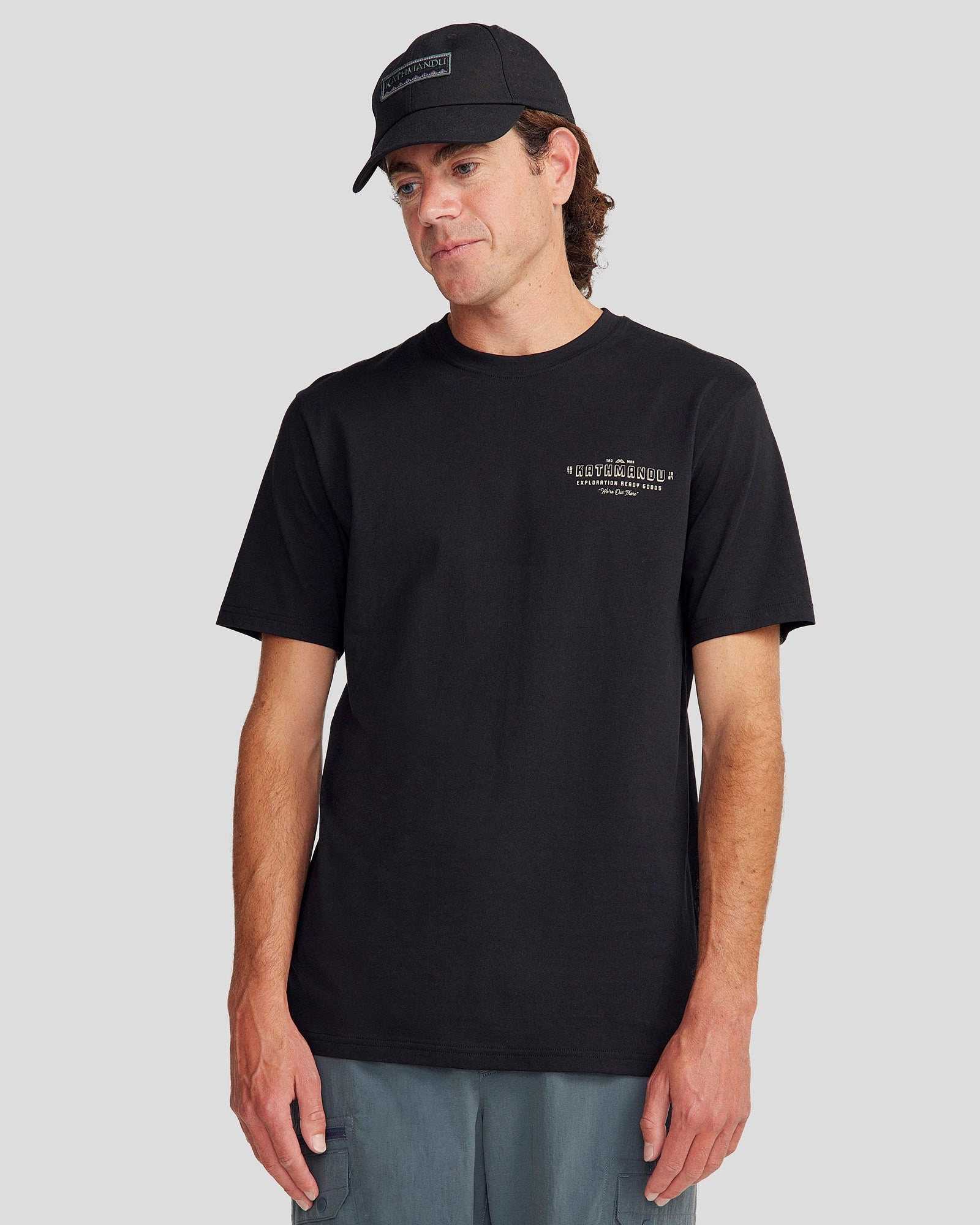 FlexibleWaistband DroppedShoulder Men's Exploration Organic Cotton T-shirt - Black Stingray