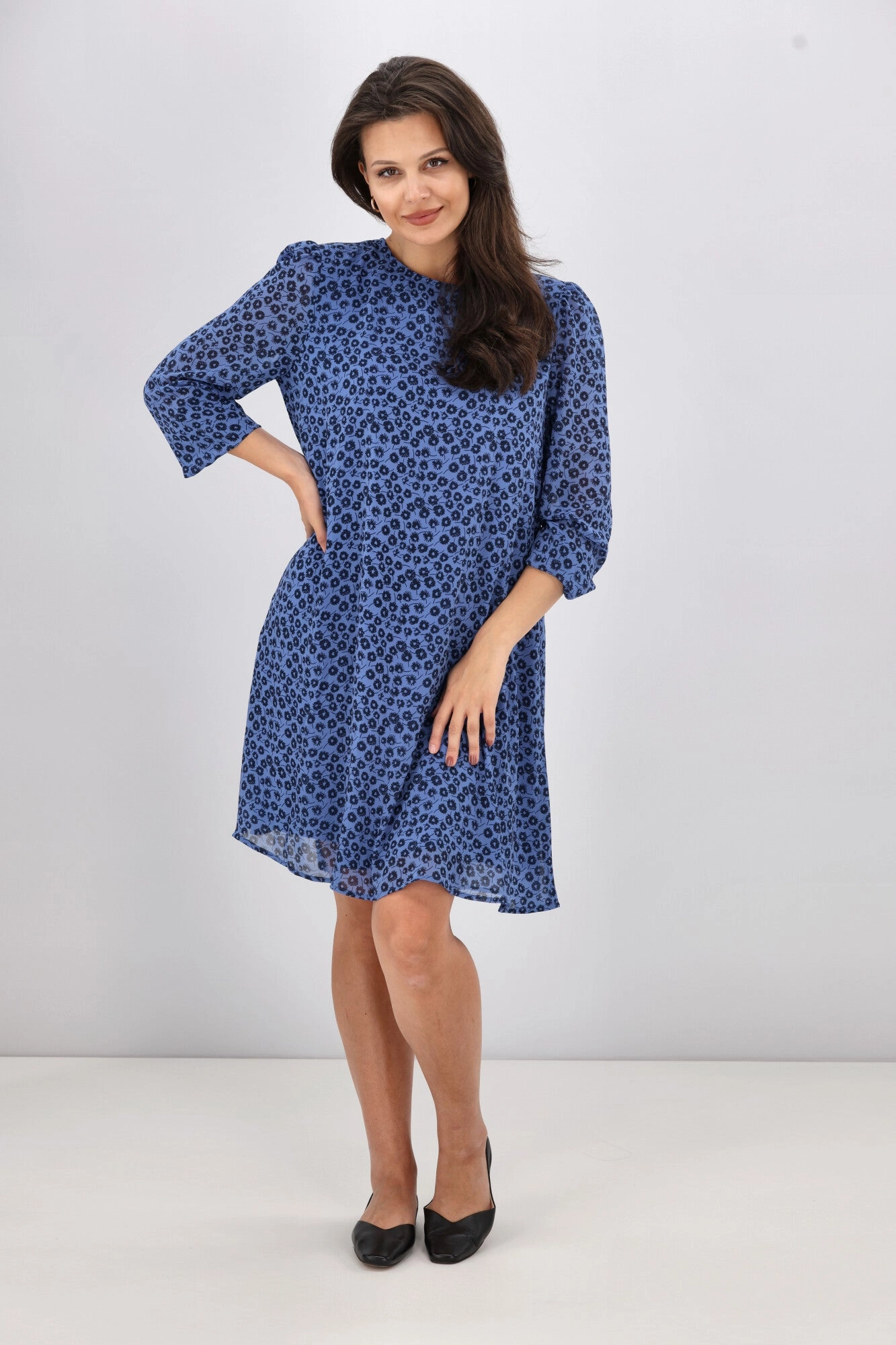 Gloss The Label Melody Blouson Sleeve Dress Azure Floral Emerging-Brand Light and Comfortable Wear