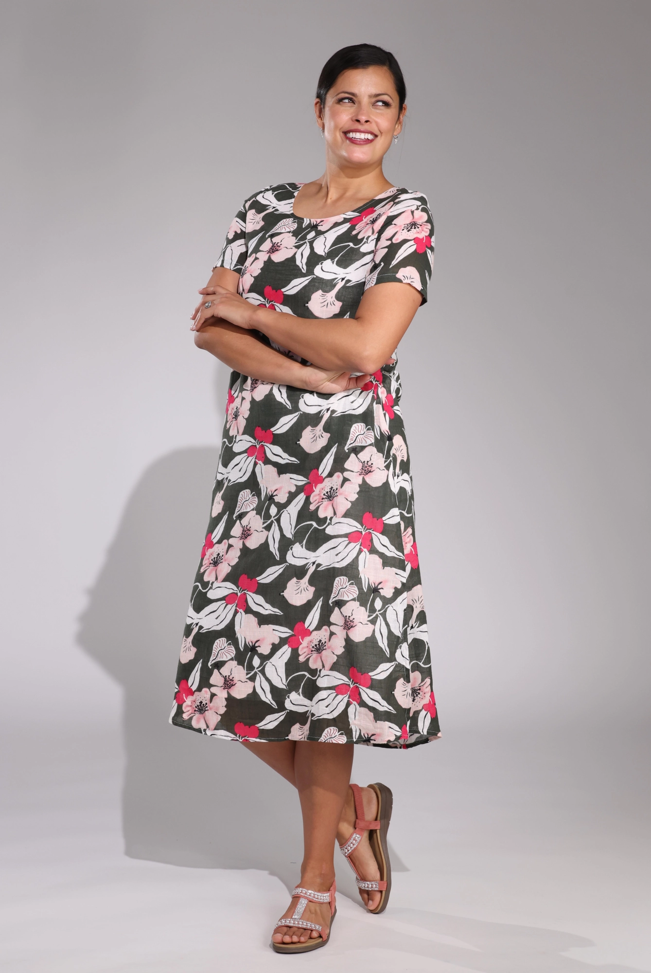 Fresh Texture Date Nightwear Floral Summer Dress | Olive Berry Leaf | 6274C1