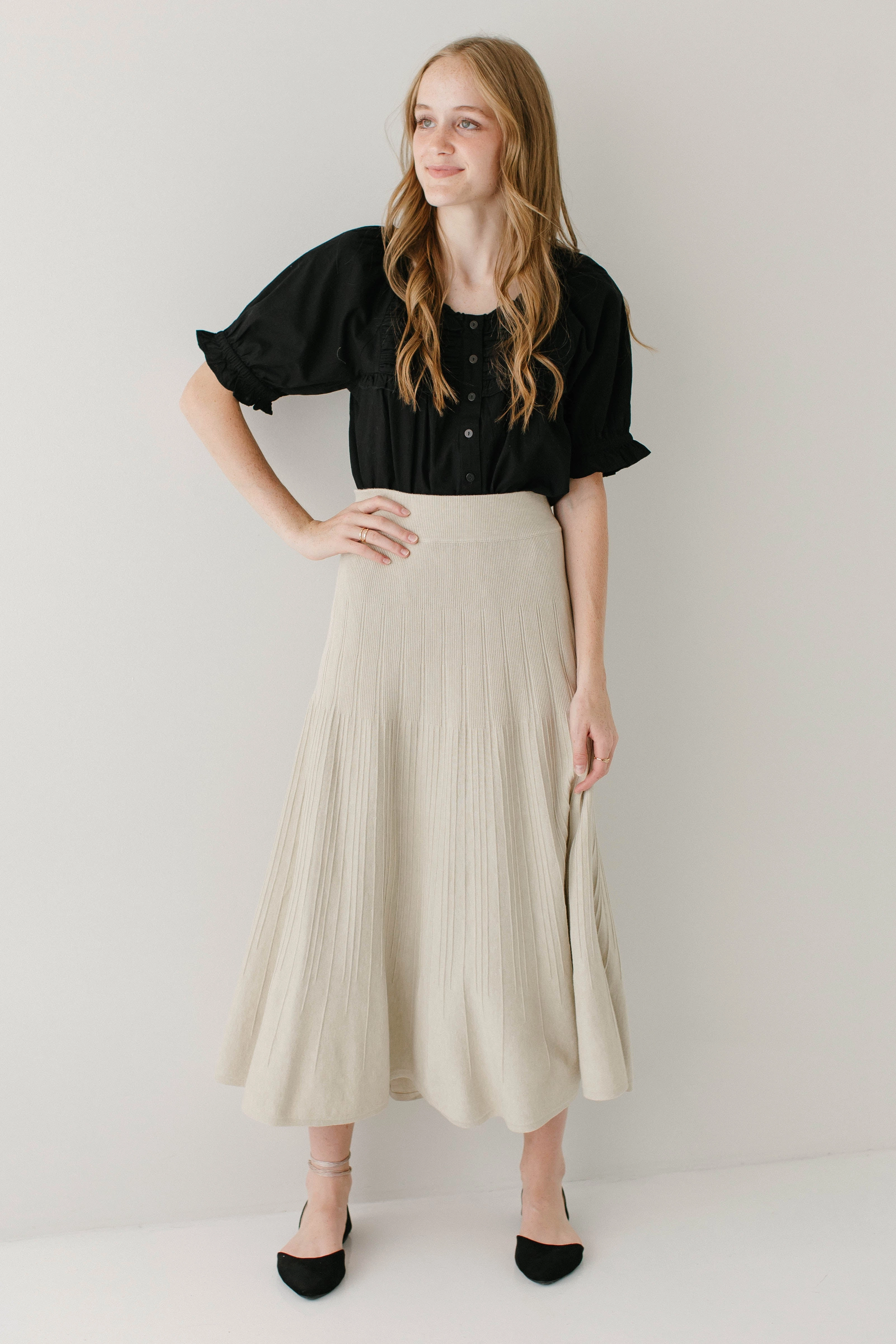 'Sheba' Textured A-Line Midi Sweater Skirt Simple Fashion