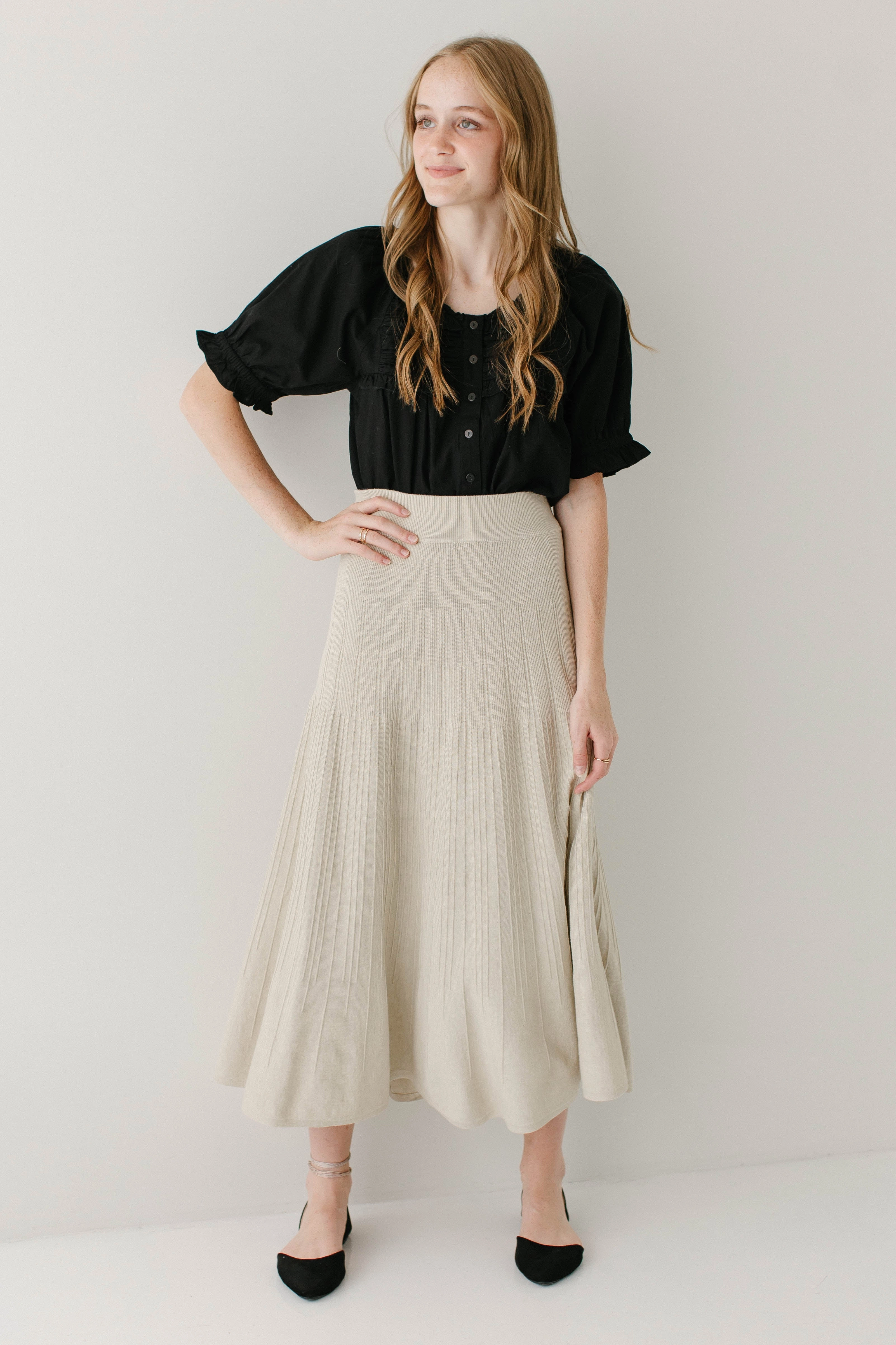 'Sheba' Textured A-Line Midi Sweater Skirt Everyday Favorite quick dry