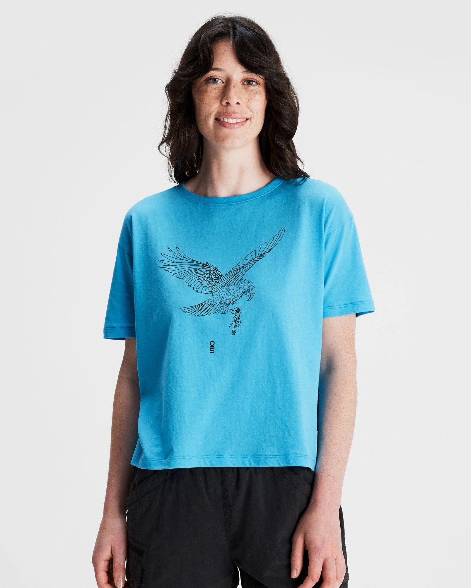 Women's O.Smither Organic Cotton T-shirt - Light Sea Sheer Overlay Material GarmentWashed Texture