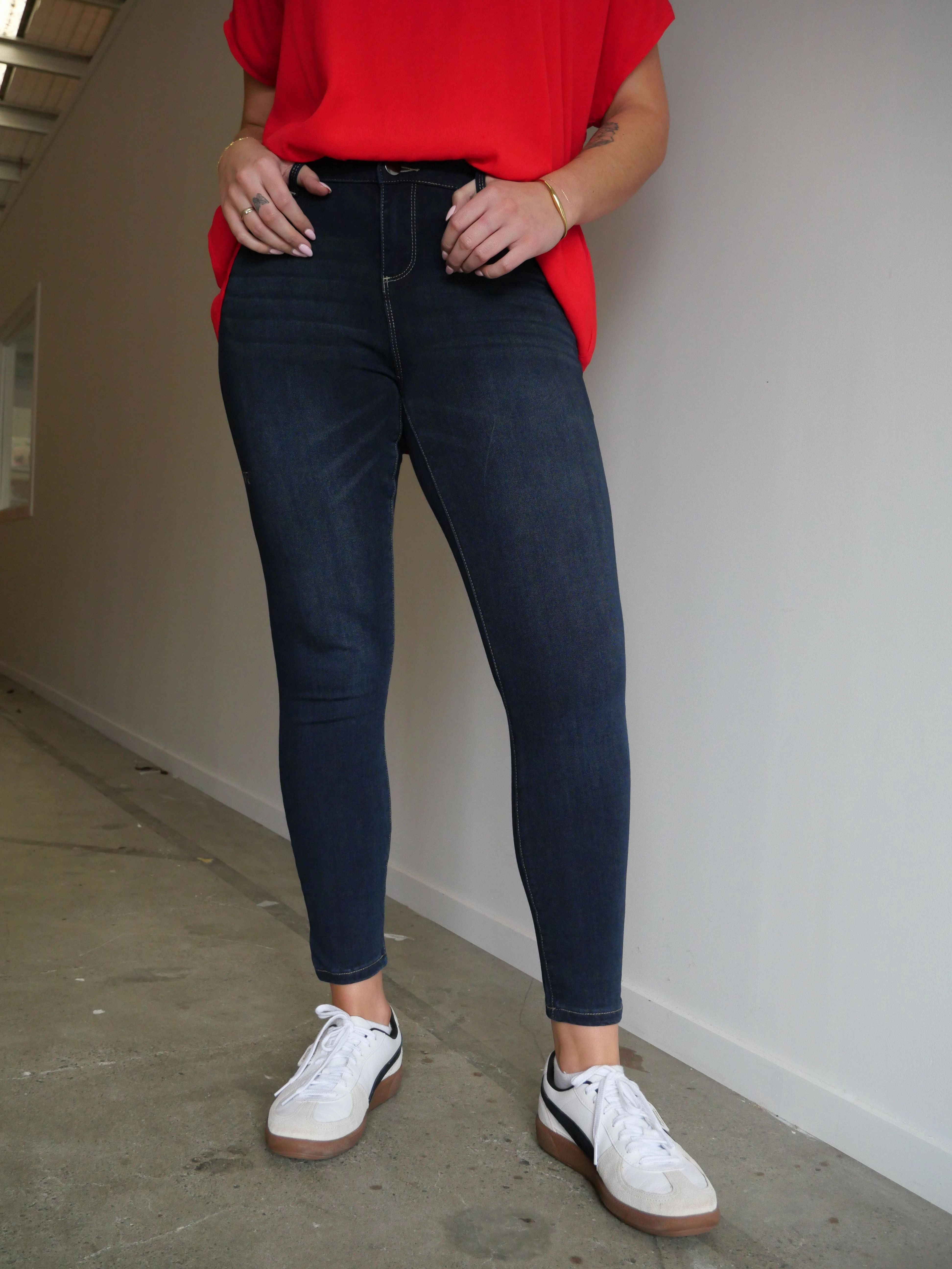 Shine On Label Sculpt Denim Cropped Jean Super Dark Indigo Hiking Trail Lightweight Material Wrinkle Resistant Pro Athlete