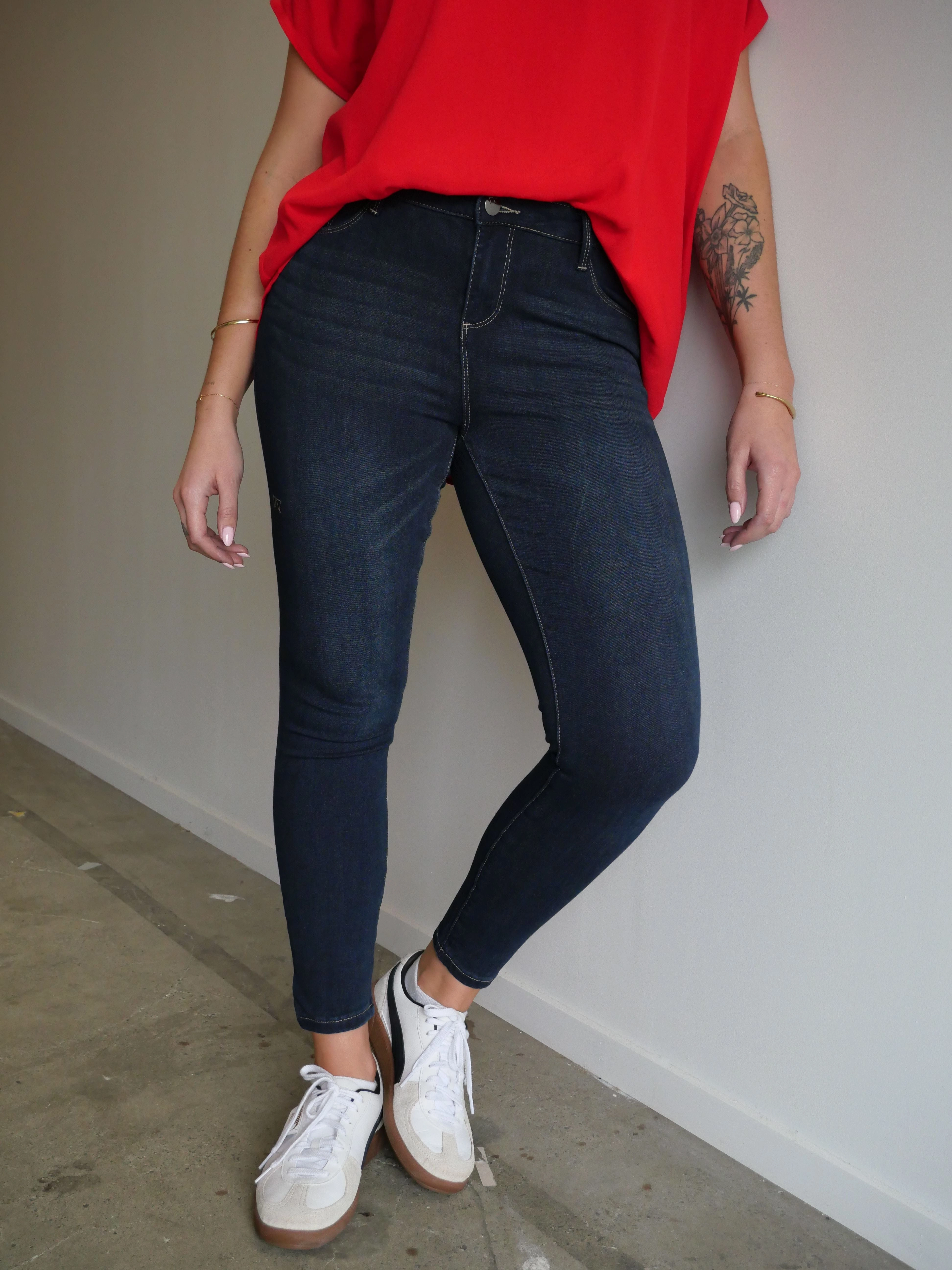 Squat Proof Fabric Flexible Comfort Wearable Shine On Label Sculpt Denim Cropped Jean Super Dark Indigo