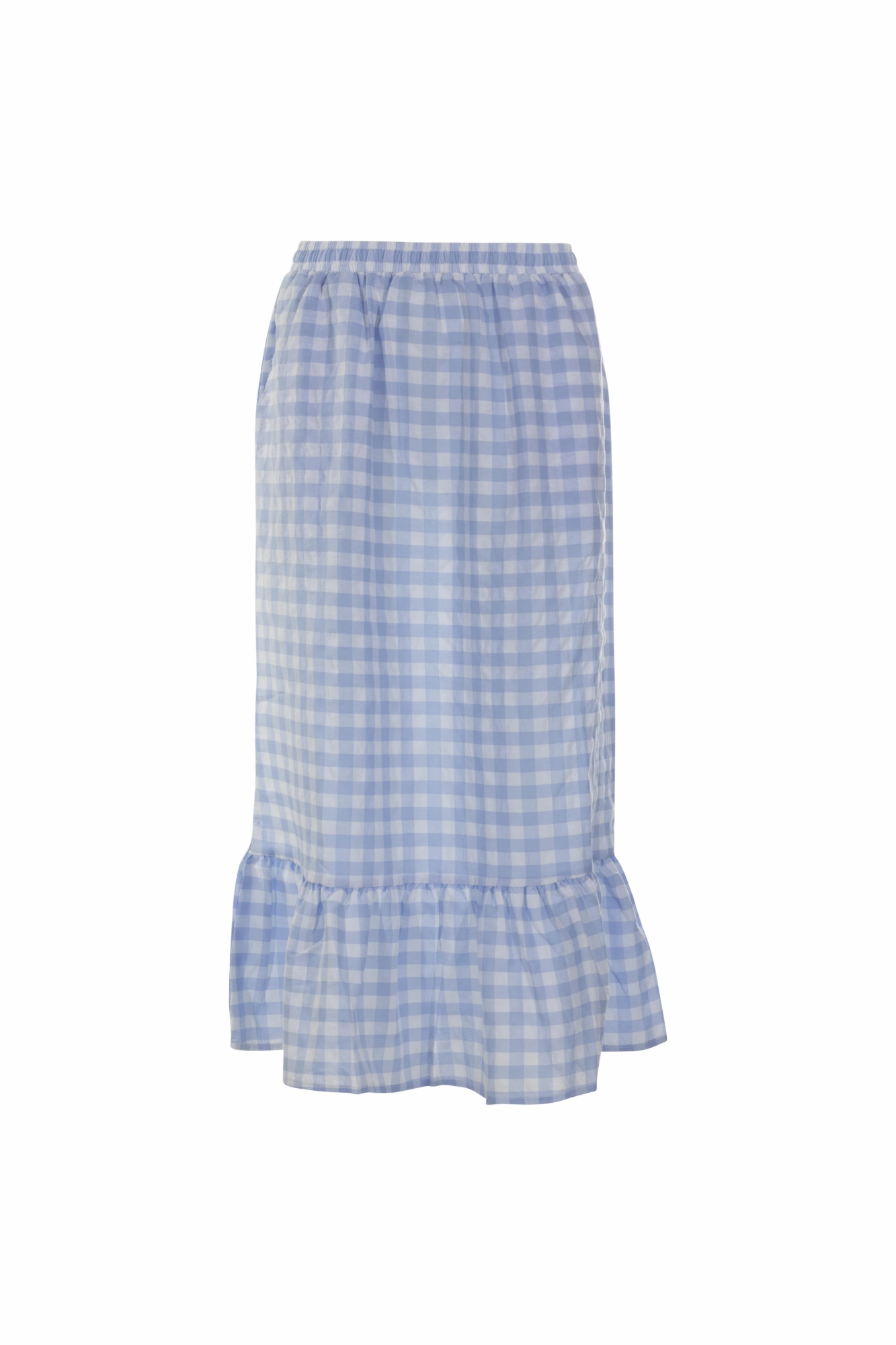 Sleek Flow Gingham Skirt with hem frill | Sky/White Big Check | 4077AR
