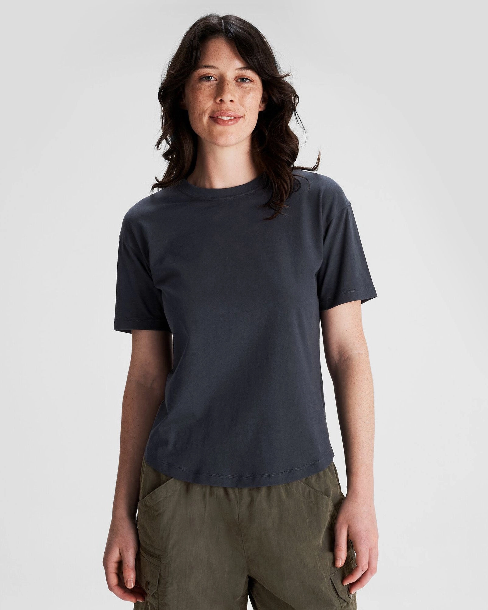 Women's Solid Organic Cotton T-Shirt - Pure Navy Warm Layer Convertible Neckline
