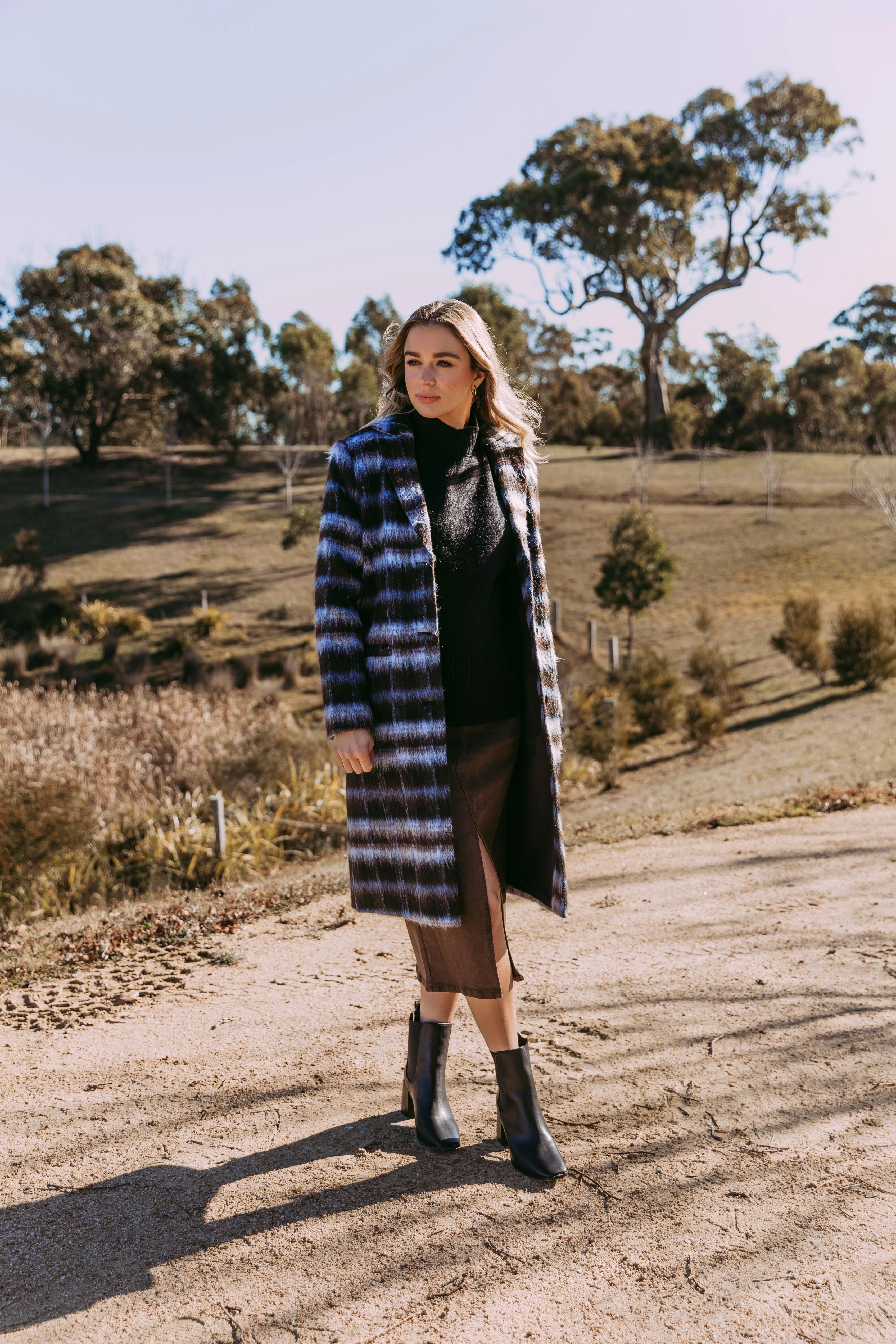 Foxwood Bennett Coat Chocolate And Blue Check Heat Trapping Layer Modular Design