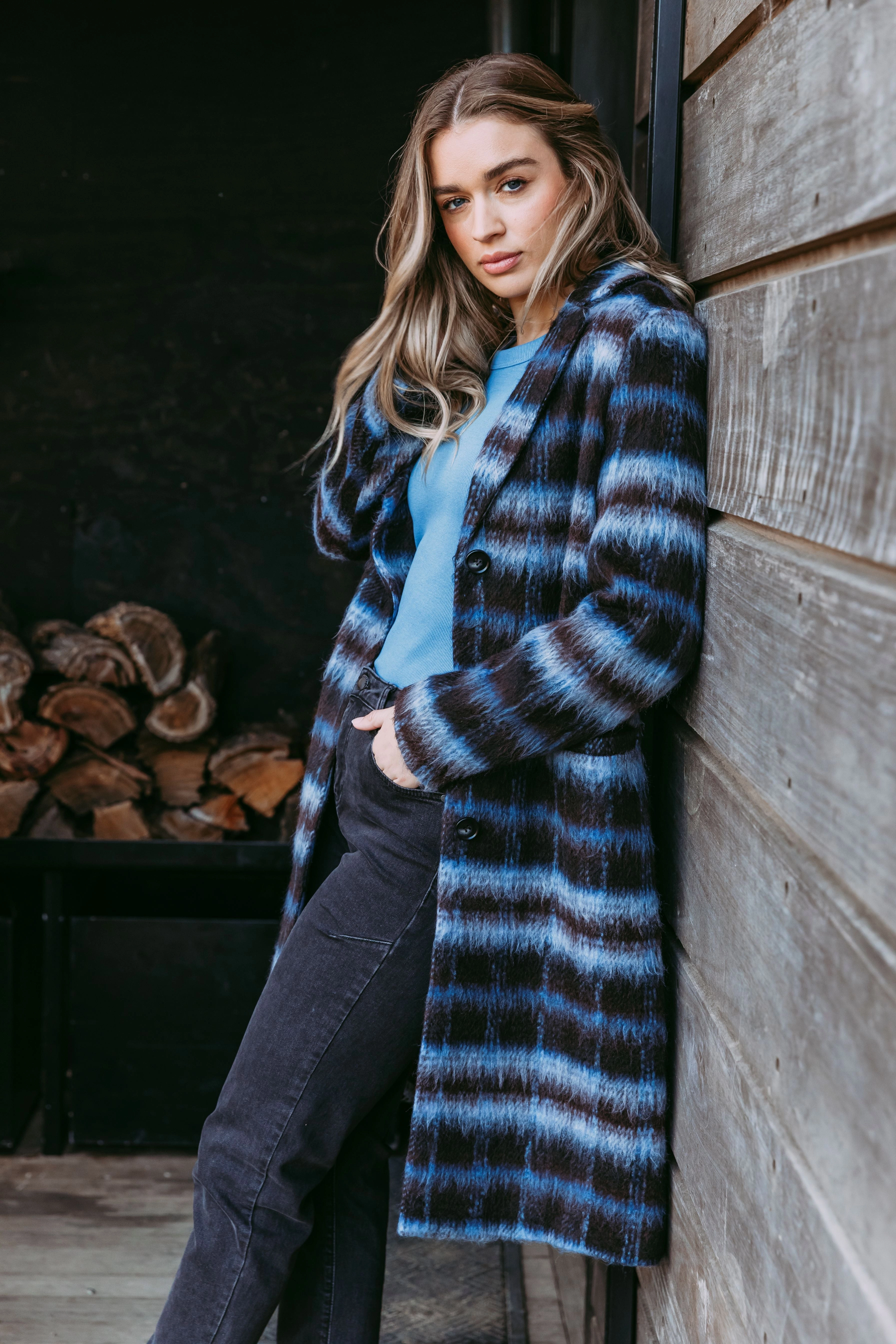 Foxwood Bennett Coat Chocolate And Blue Check WaterResistant Coating