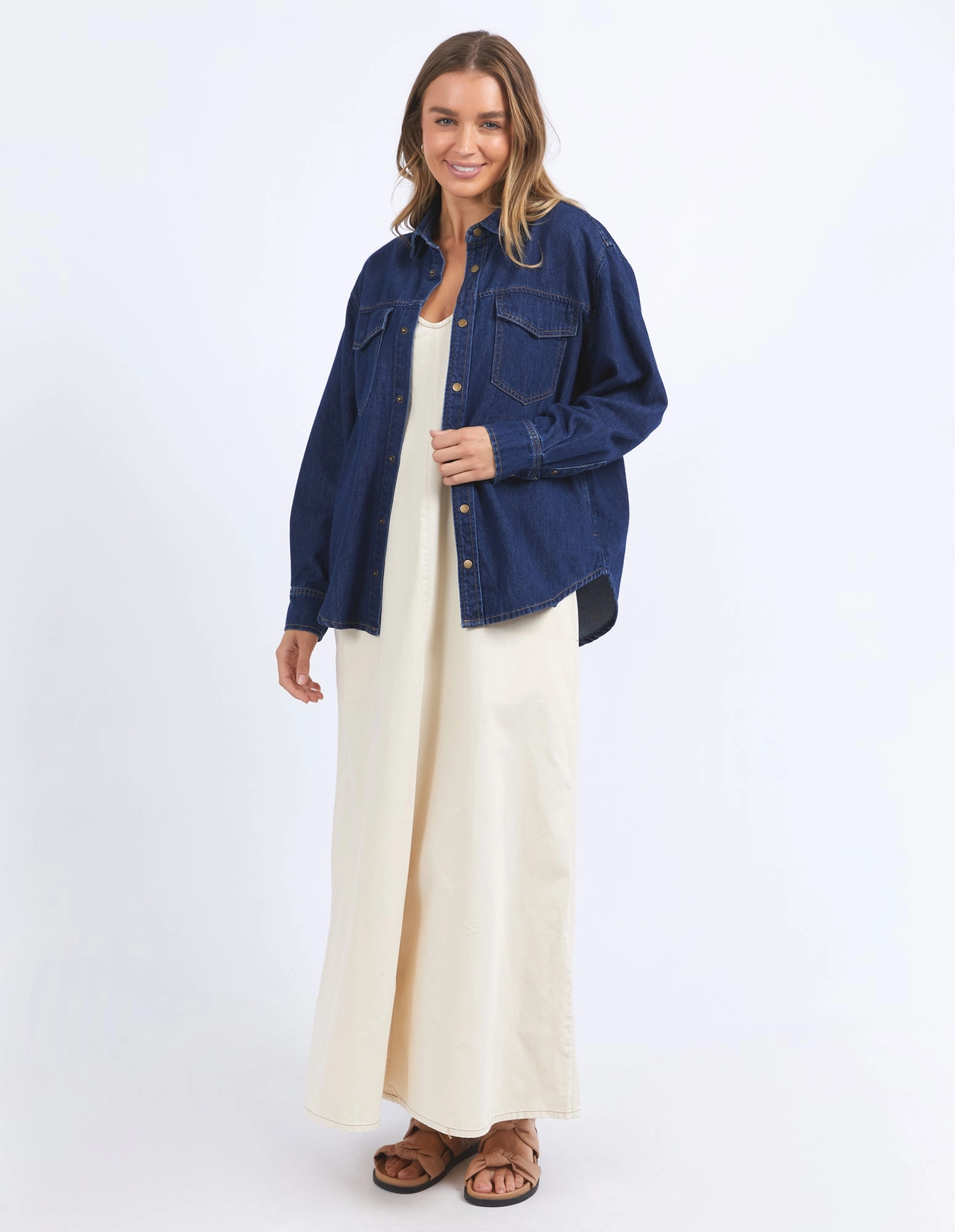 Hooded Versatile Design Foxwood Daisy Overshirt Dark Blue Denim