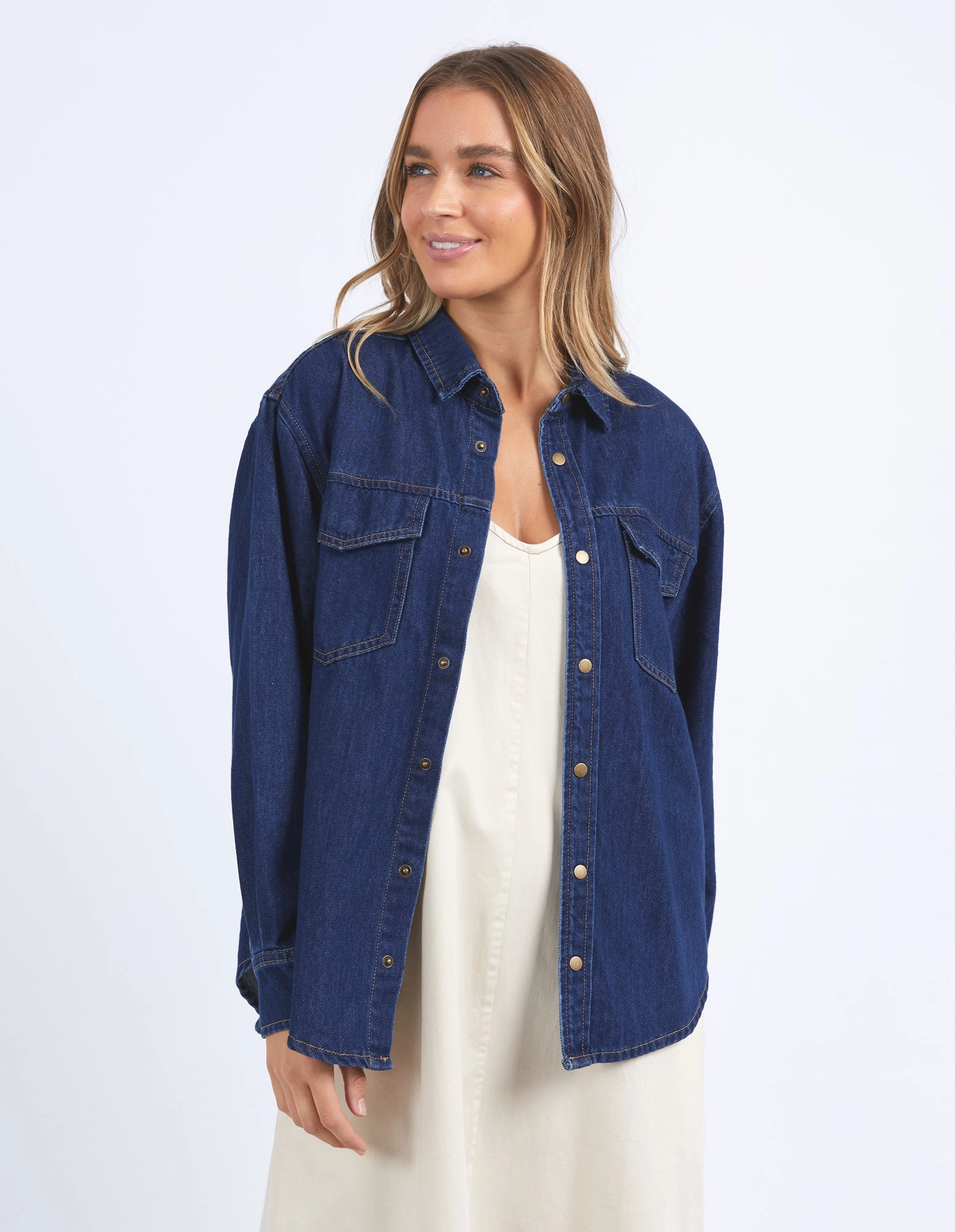 Foxwood Daisy Overshirt Dark Blue Denim Modern Layers
