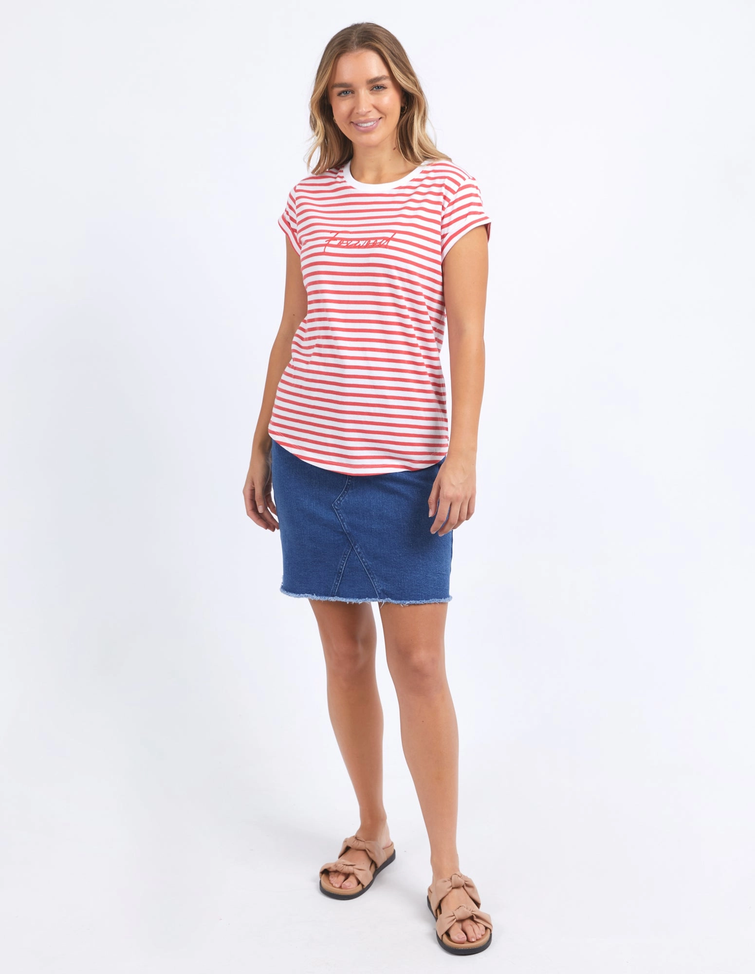 Foxwood Signature Stripe Tee Cayenne & White Stripe Casual Look Soft Texture