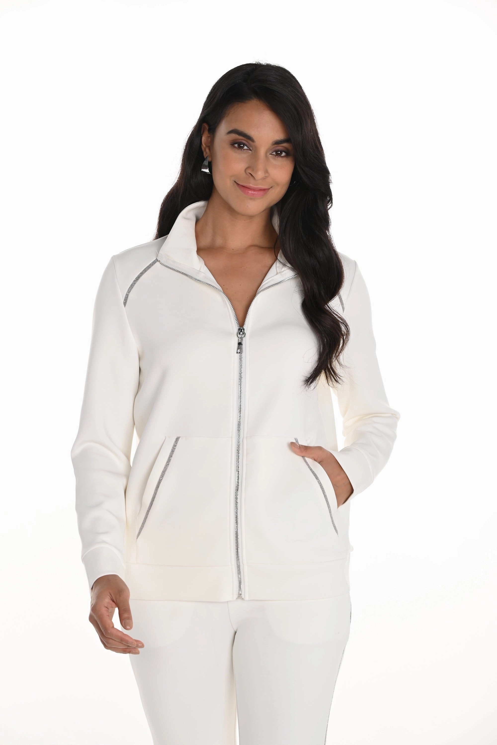 Frank Lyman - 256727U Knitted Ponti Zip Jacket Seamless Design