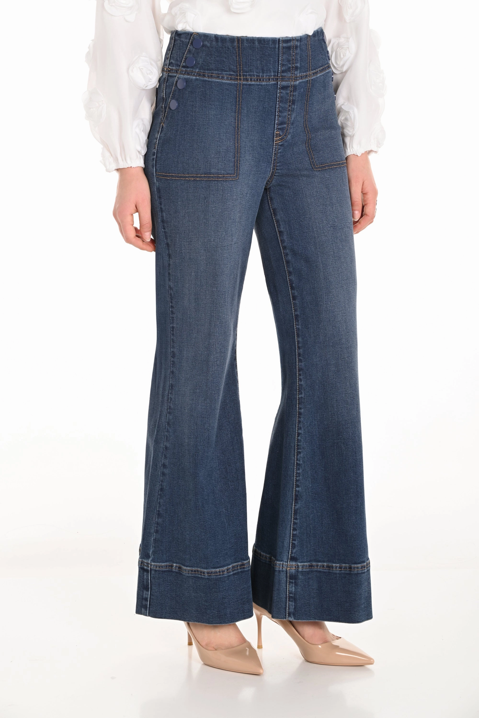 Frank Lyman - High-waisted Wide-leg Trousers Fashionable Appeal Flattering Comfort