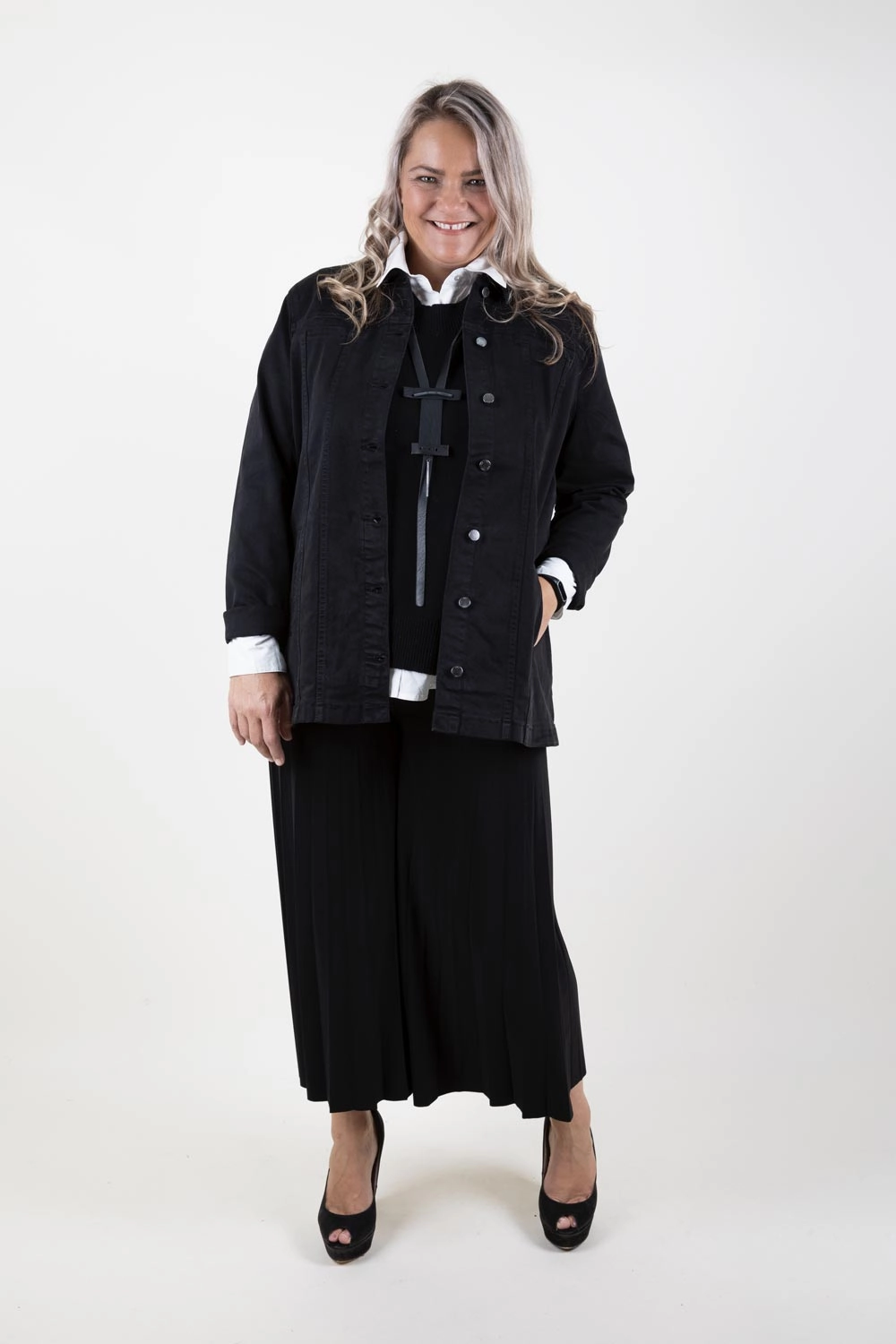 Eco Friendly Textile Articulated Knees French Dressing Jeans - 182551 Longline Denim Jacket