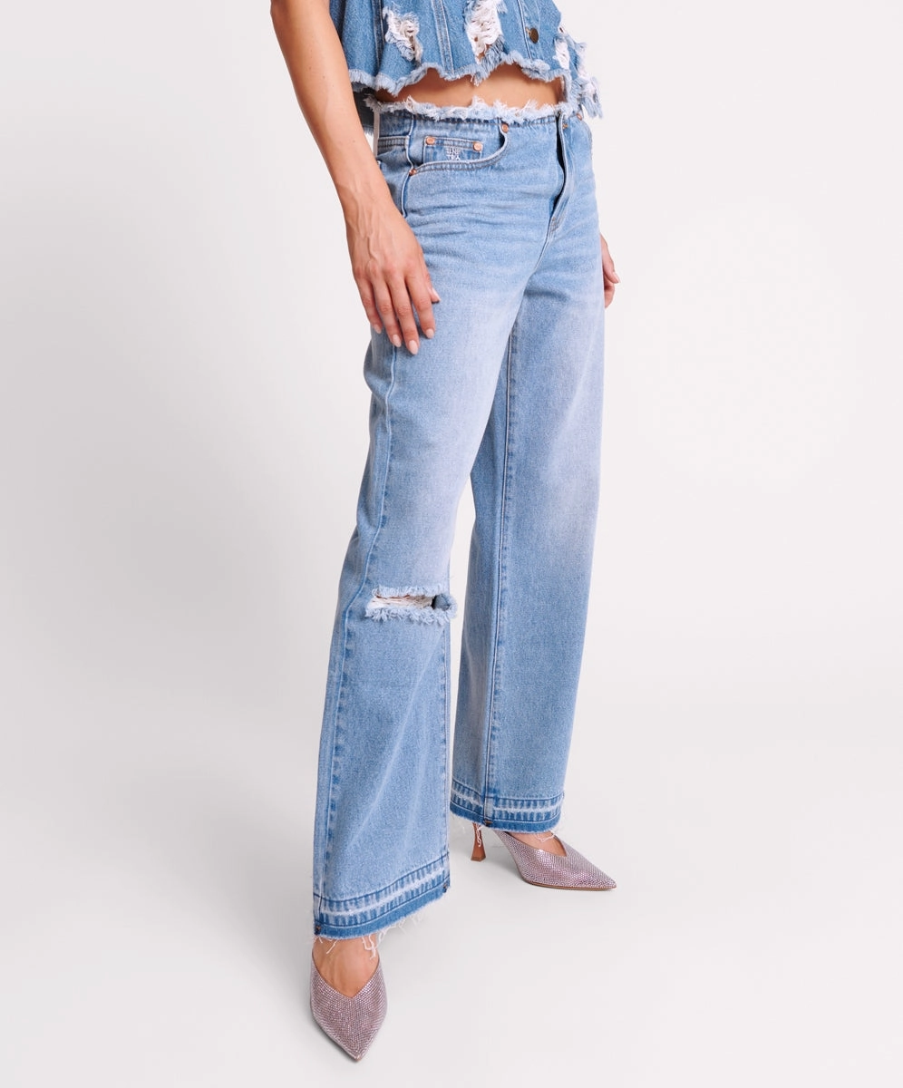 Light Stretch One Teaspoon Lowriders Low Waist Wide Leg Jeans Bolt Blue