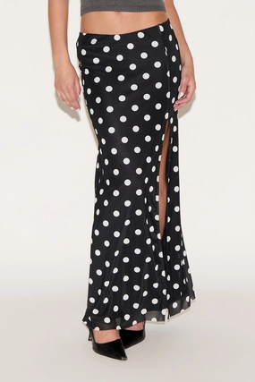 Crafted Detail Midi length POLKA DOT PRINT MAXI SKIRT WITH SIDE SLIT