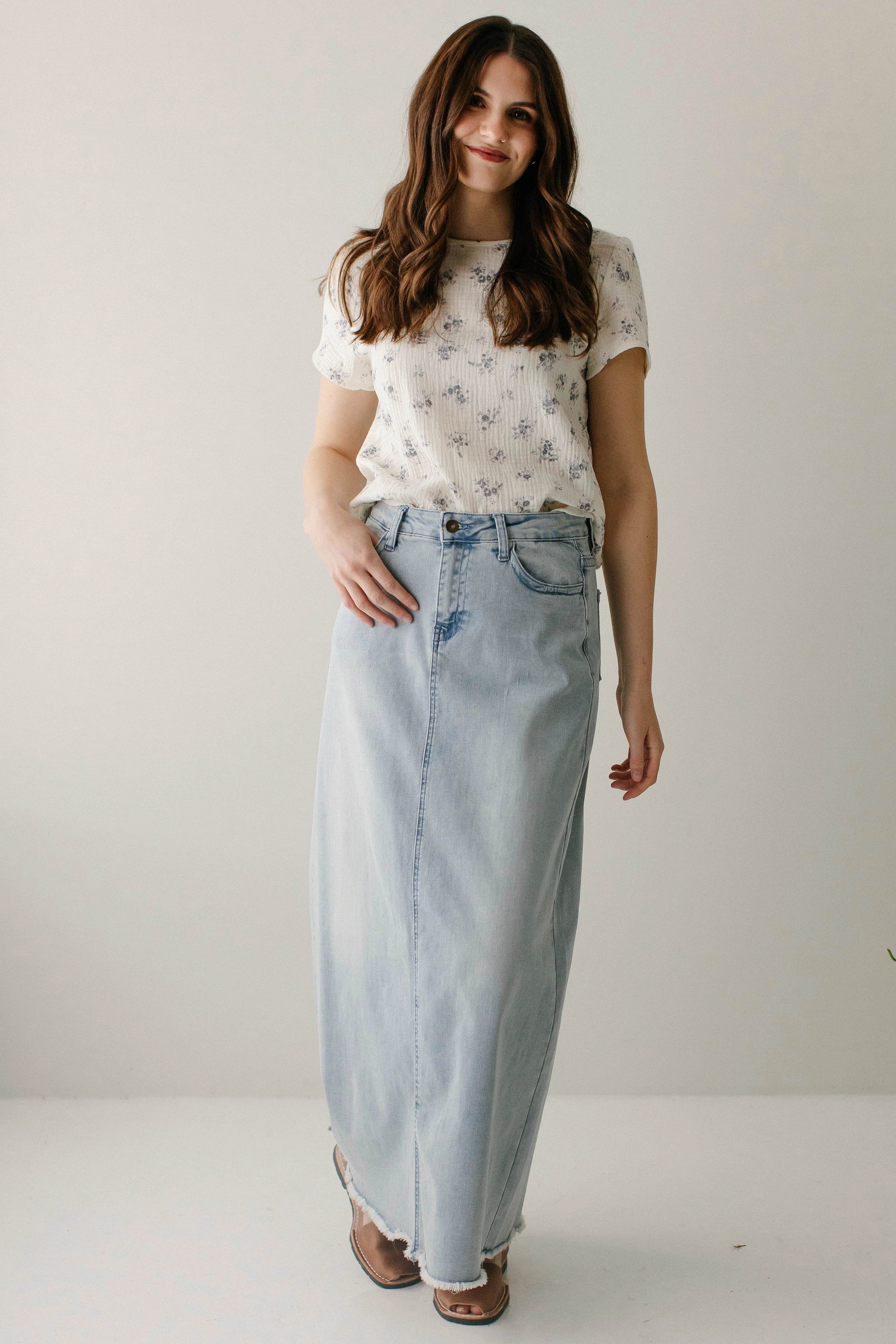 Water Repellent Finish 'Riley' Light Denim Ankle Length Skirt FINAL SALE