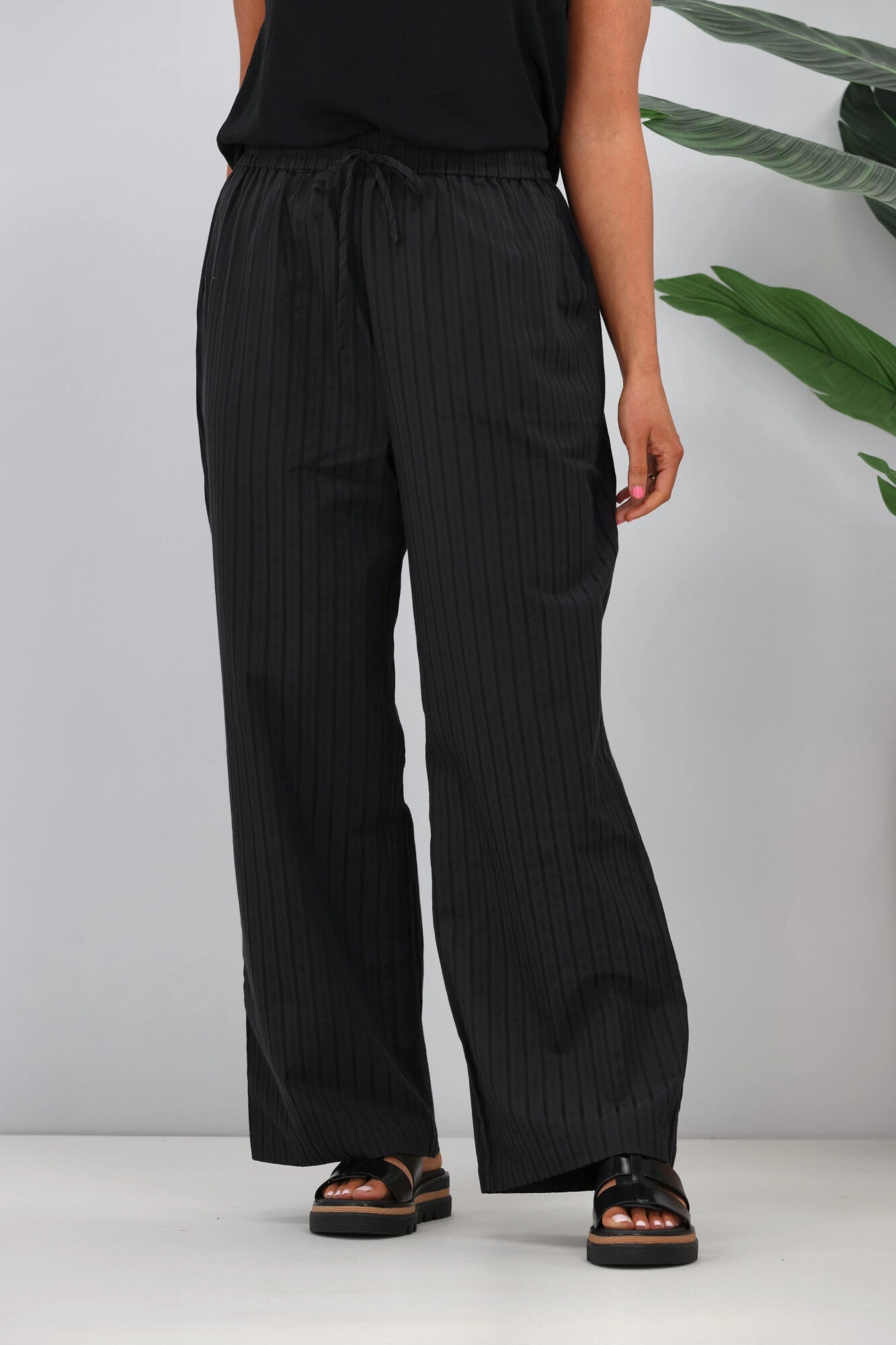 Shine On Label Ravi Wide Leg Pants Black High Rise Breathable Fabric Morning Stretch
