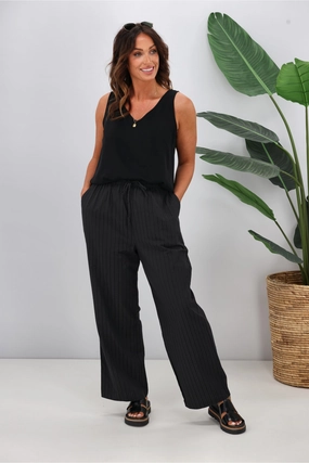 High Waist Casual Wearer Shine On Label Ravi Wide Leg Pants Black