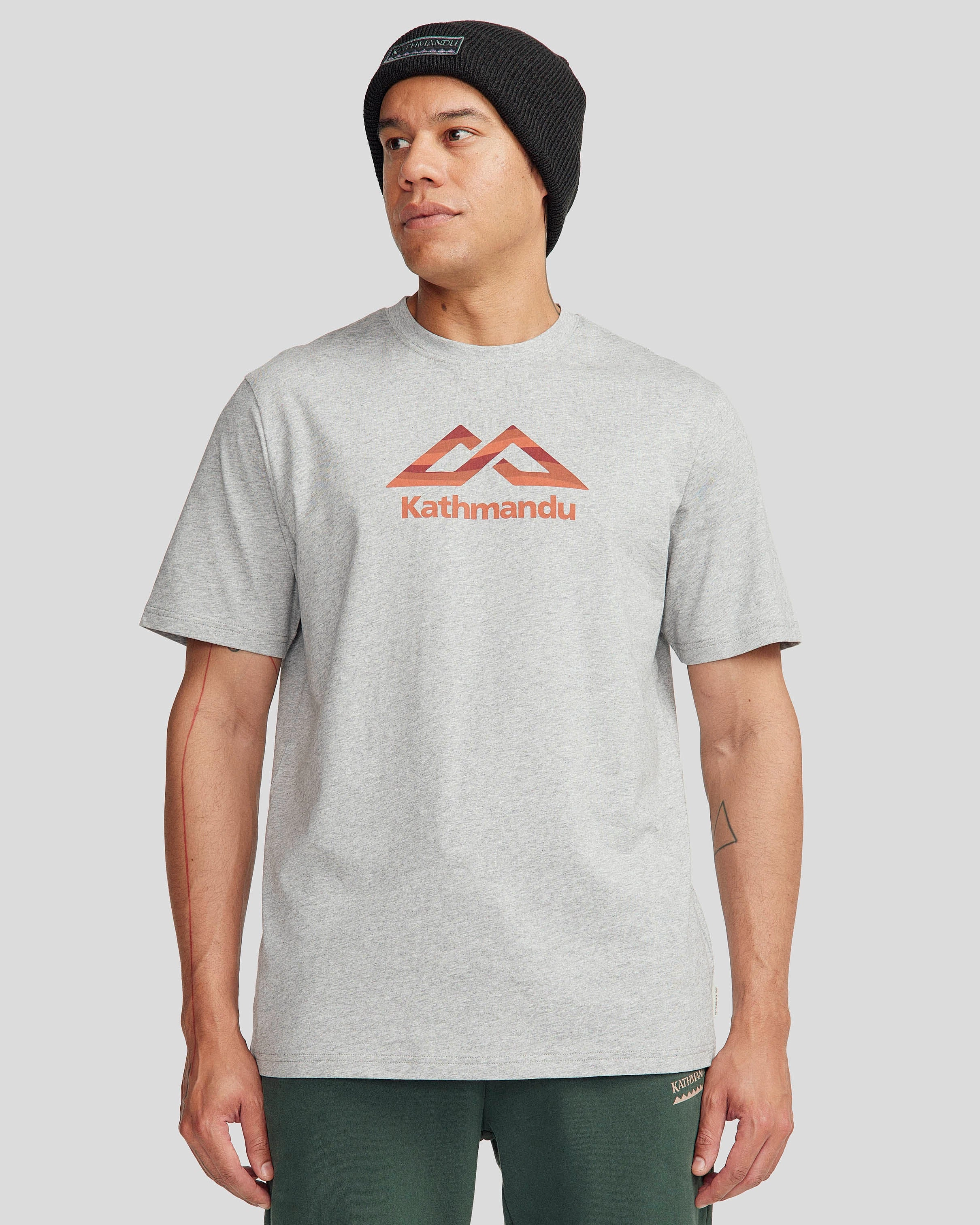 Overlock Edging Men's Logo Fill Organic T-shirt - Light Grey Marle