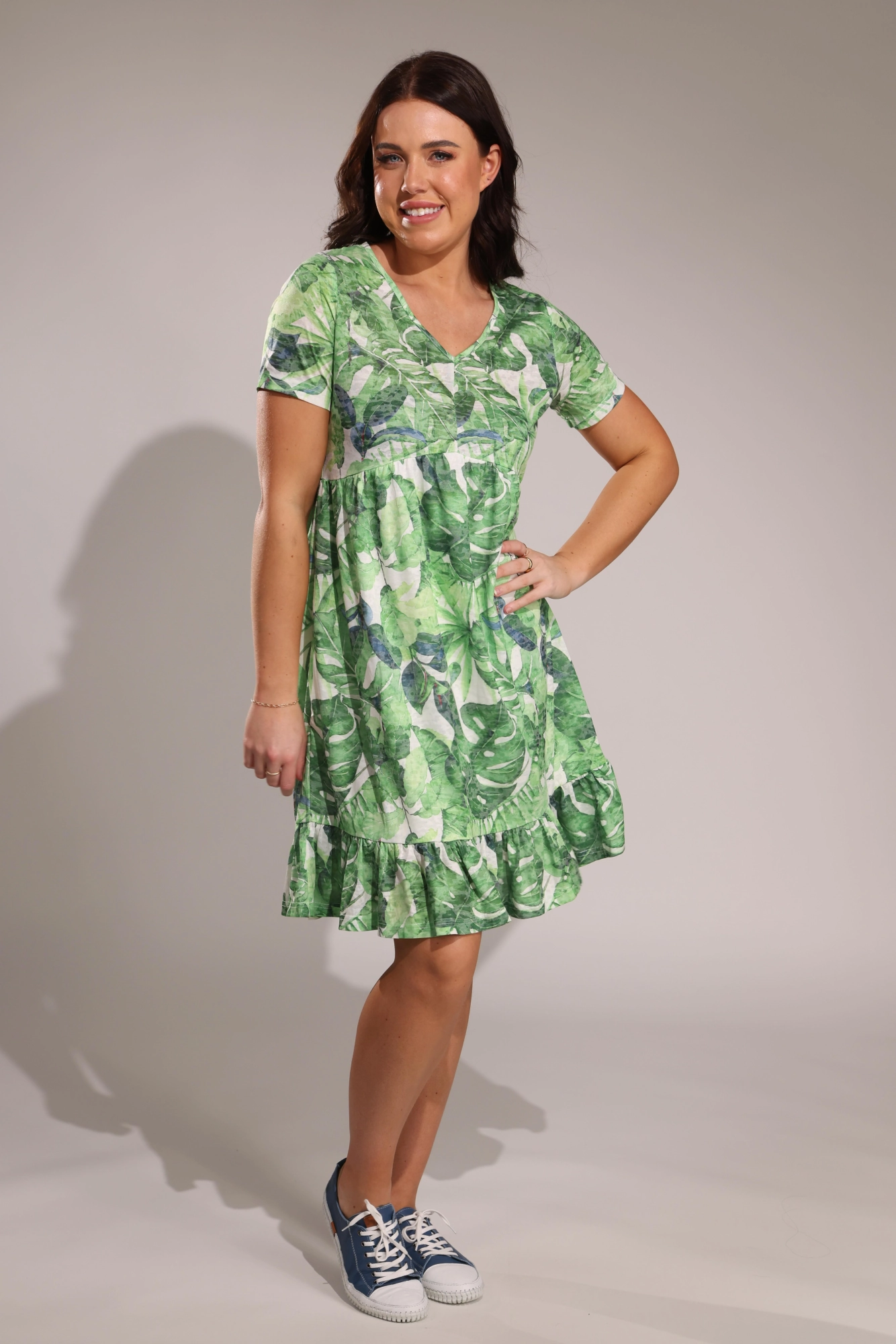 Youthful Look Frill hem Burnout Dress | Garden Palms | 6057A1