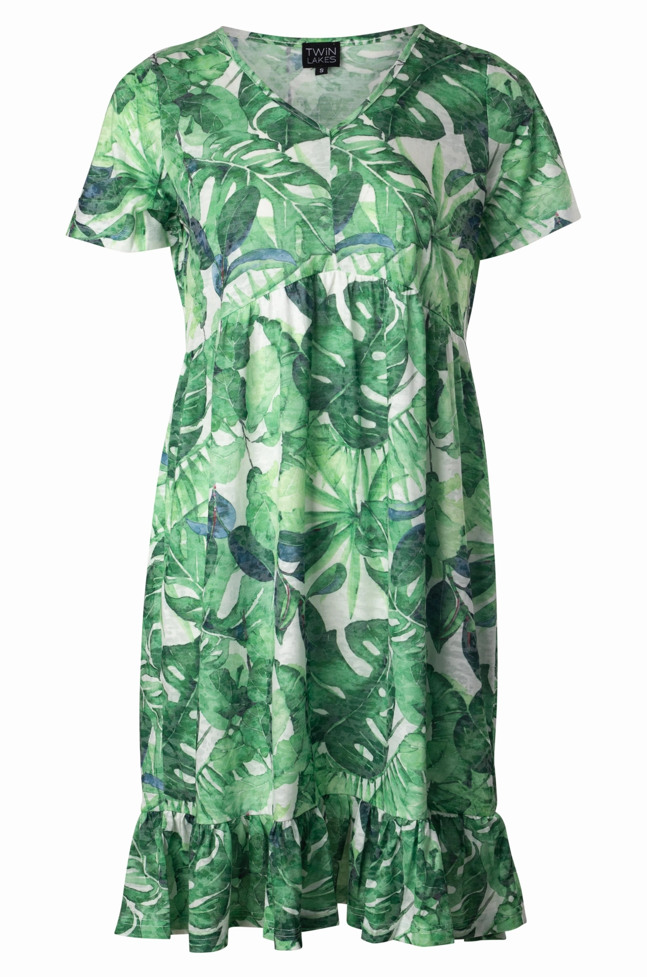 Frill hem Burnout Dress | Garden Palms | 6057A1 Satin-Edge