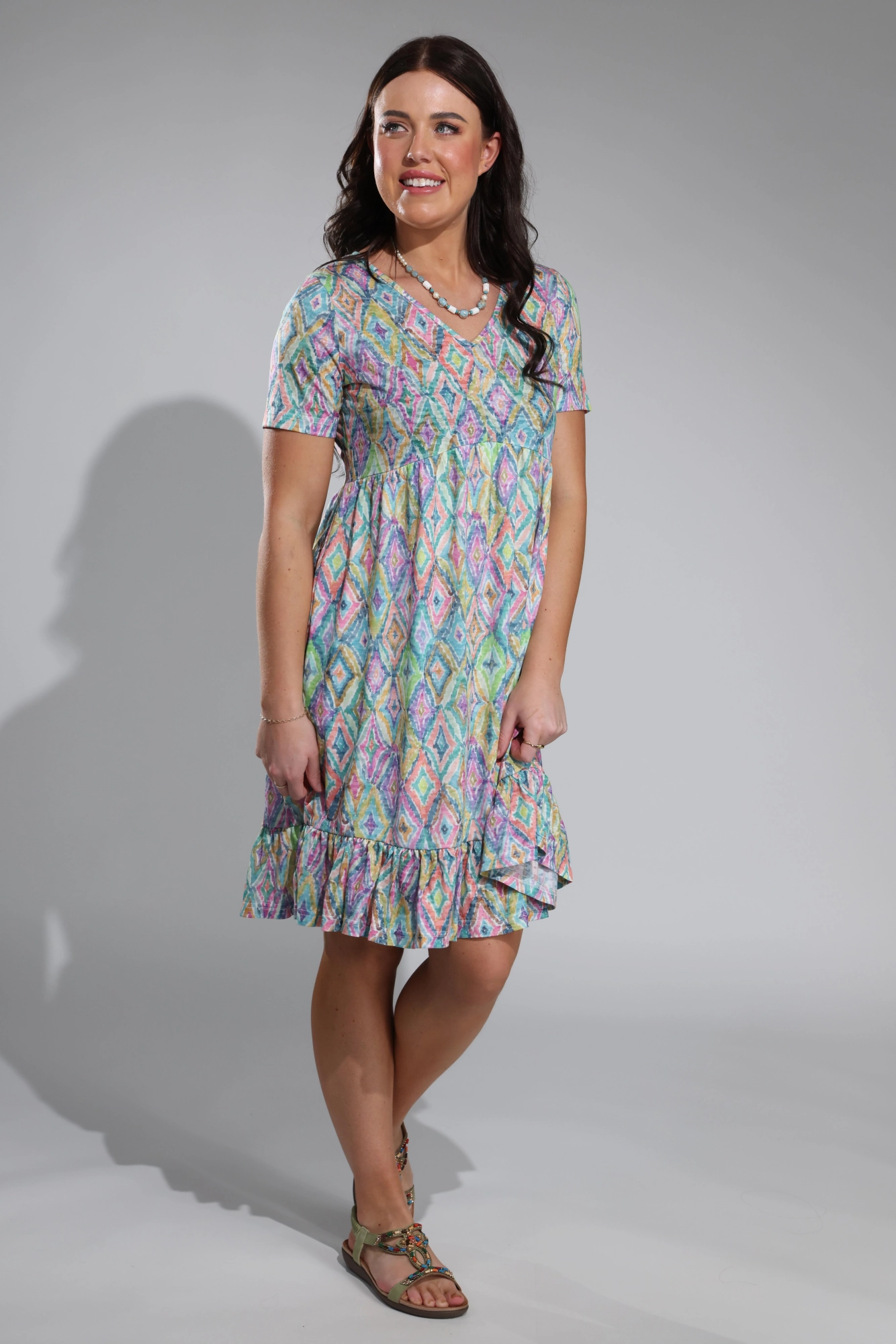 Frill hem Burnout Dress | Multi Diamonds | 6057A1 Wrinkle-Free-Finish