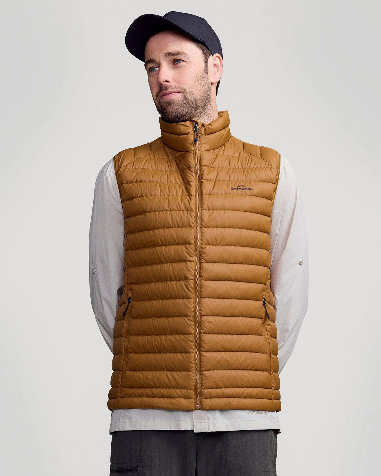 Men's Heli Down Vest v4 - Bark Roll Up Hood