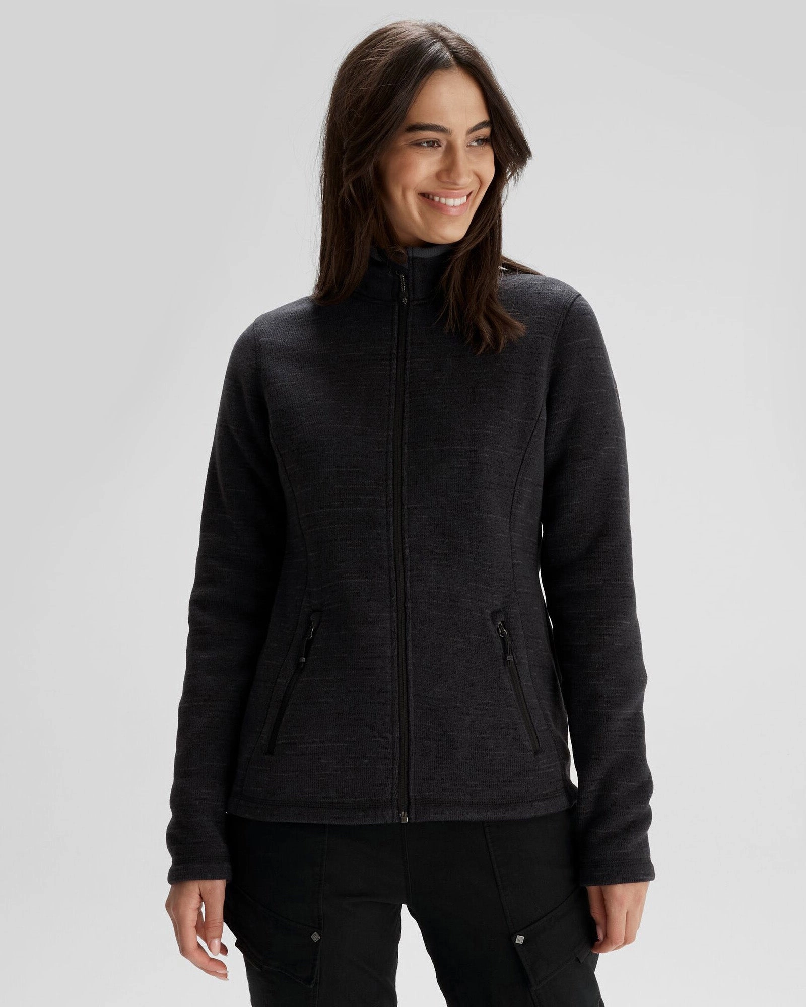 Notch Lapel Classic Cut Women's Aikman Fleece Jacket - Black Marle