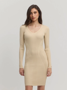 Beige Isabella Knit Midi Dress Young Edge Calm Touch