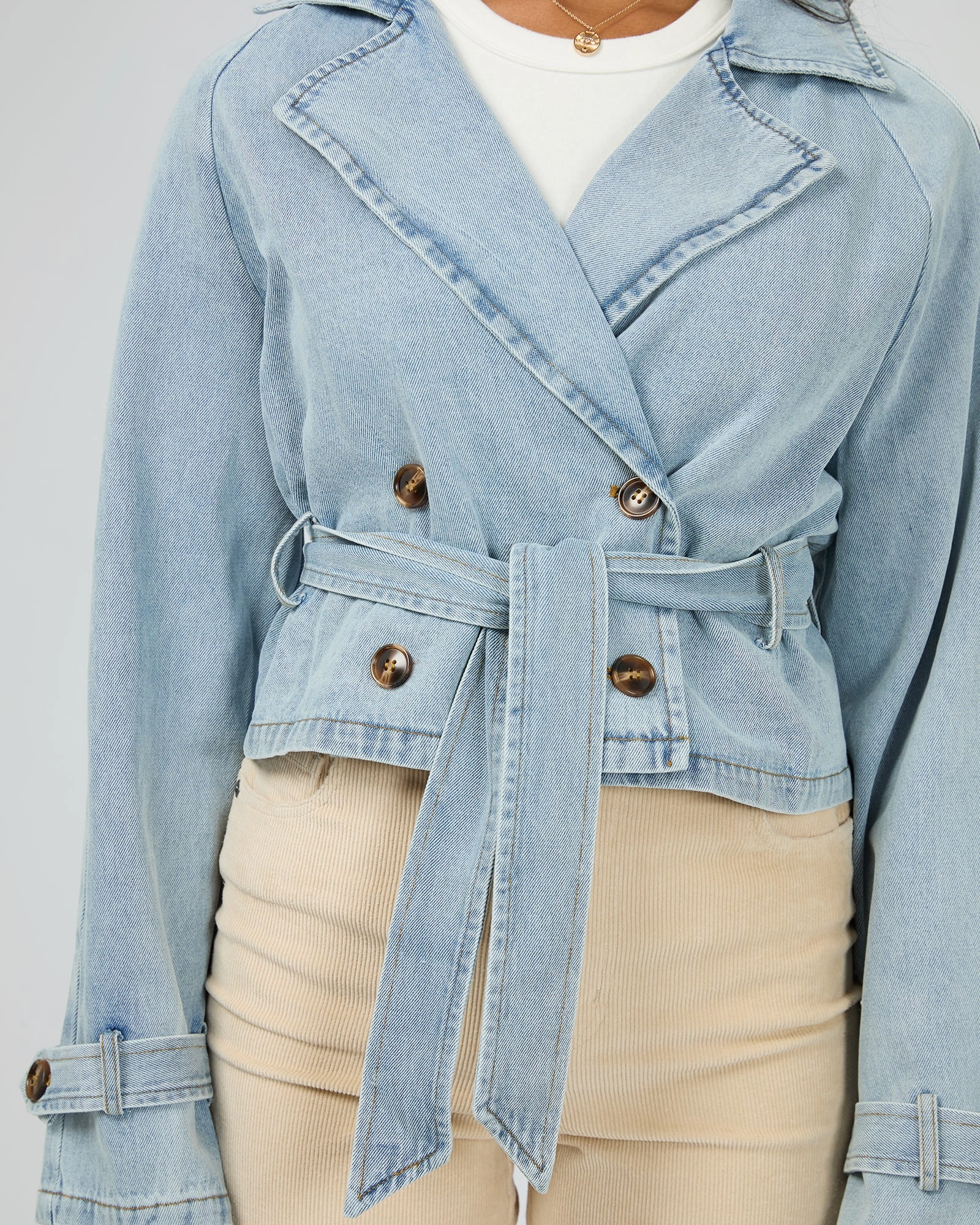Practical Cold Piece All About Eve Rio Cropped Trench Light Blue