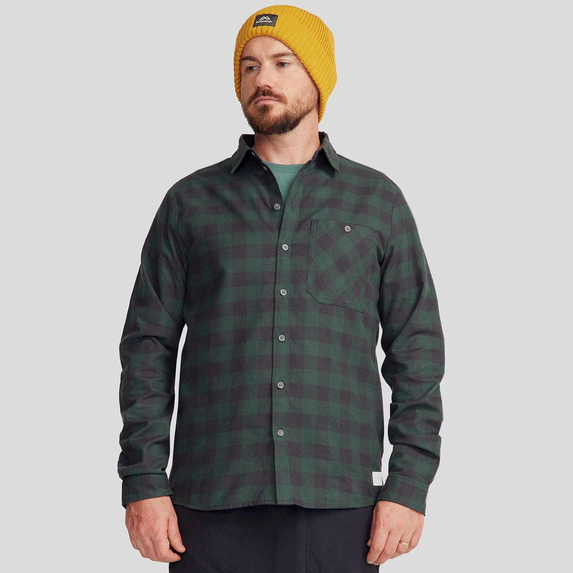 Oversized style Fyfe Men's L/S Shirt - Forest Gingham