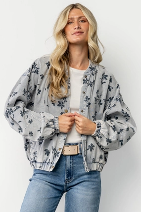 Flexible Material Gia Bomber Jacket | Blue Floral