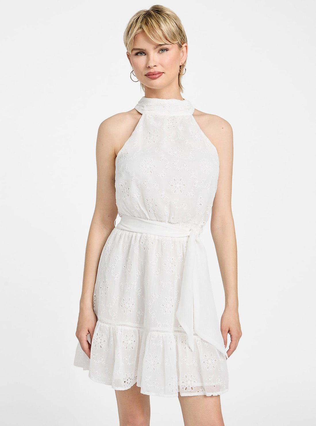 Eco White Daniele Mini Flare Dress Social Charm Evening Classic