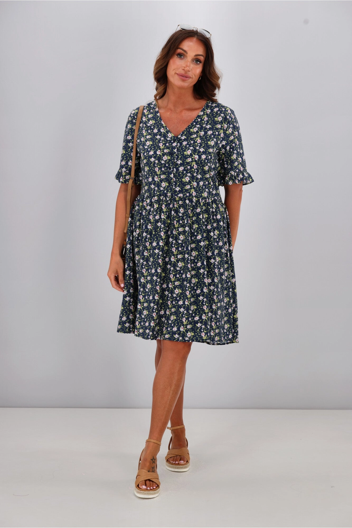 Smart and Polished Gloss by Shine On Sacha Frill Sleeve Dress Black Ditsy