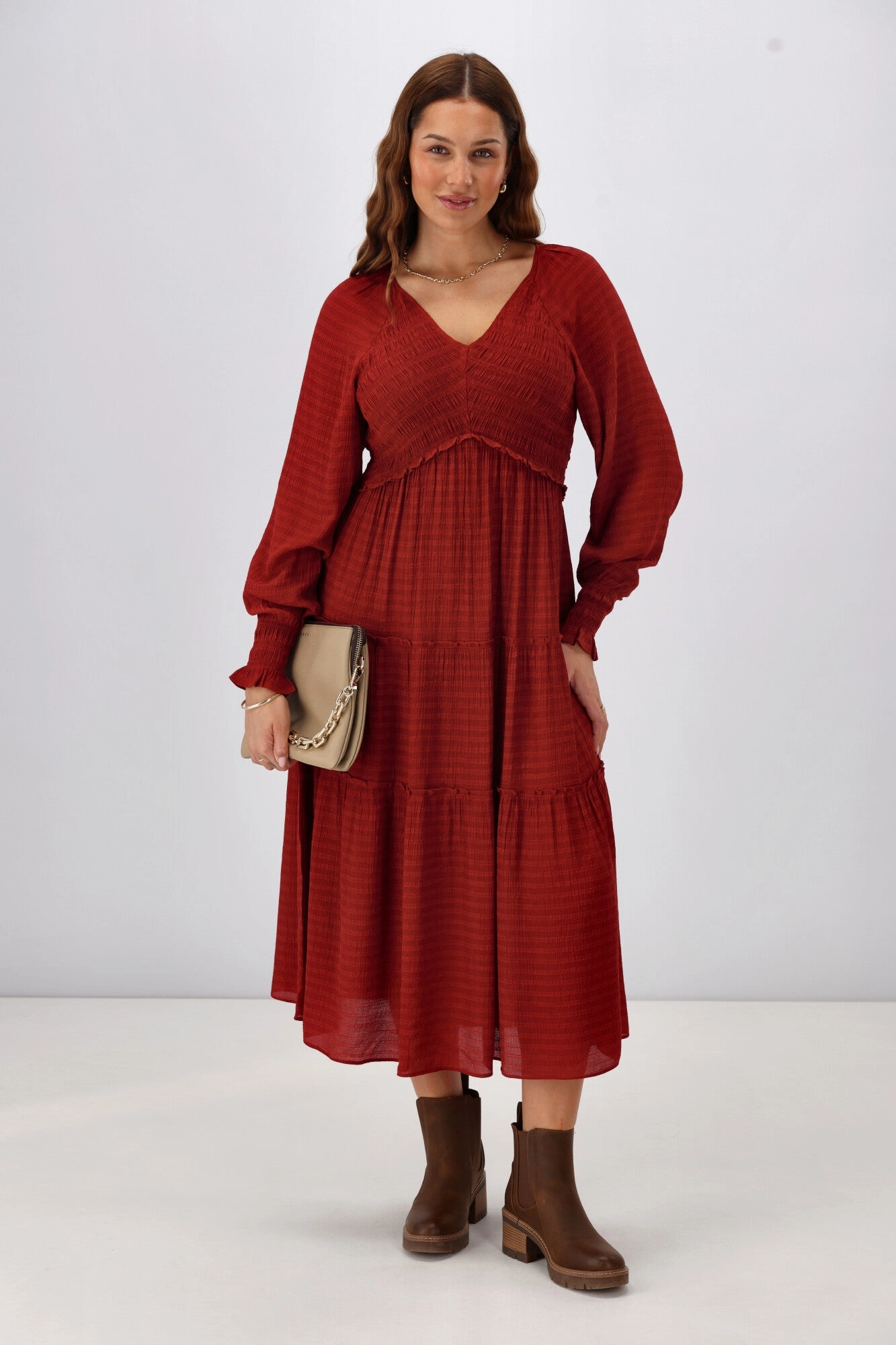 Silk Air Gloss The Label Aurelia Angle Shirred Bodice Dress Wine