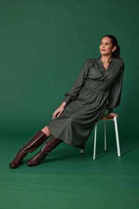 Moment Light Feminine Charm Gloss the Label Ellery Shirred Detail Dress Olive