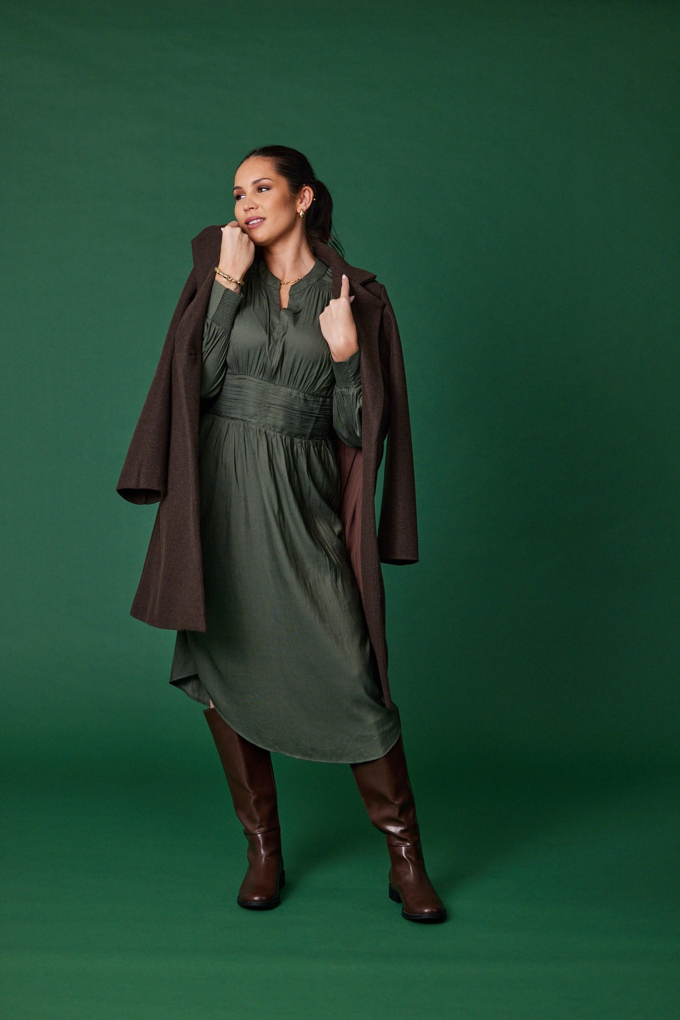 Gloss the Label Ellery Shirred Detail Dress Olive Fashionable appearance