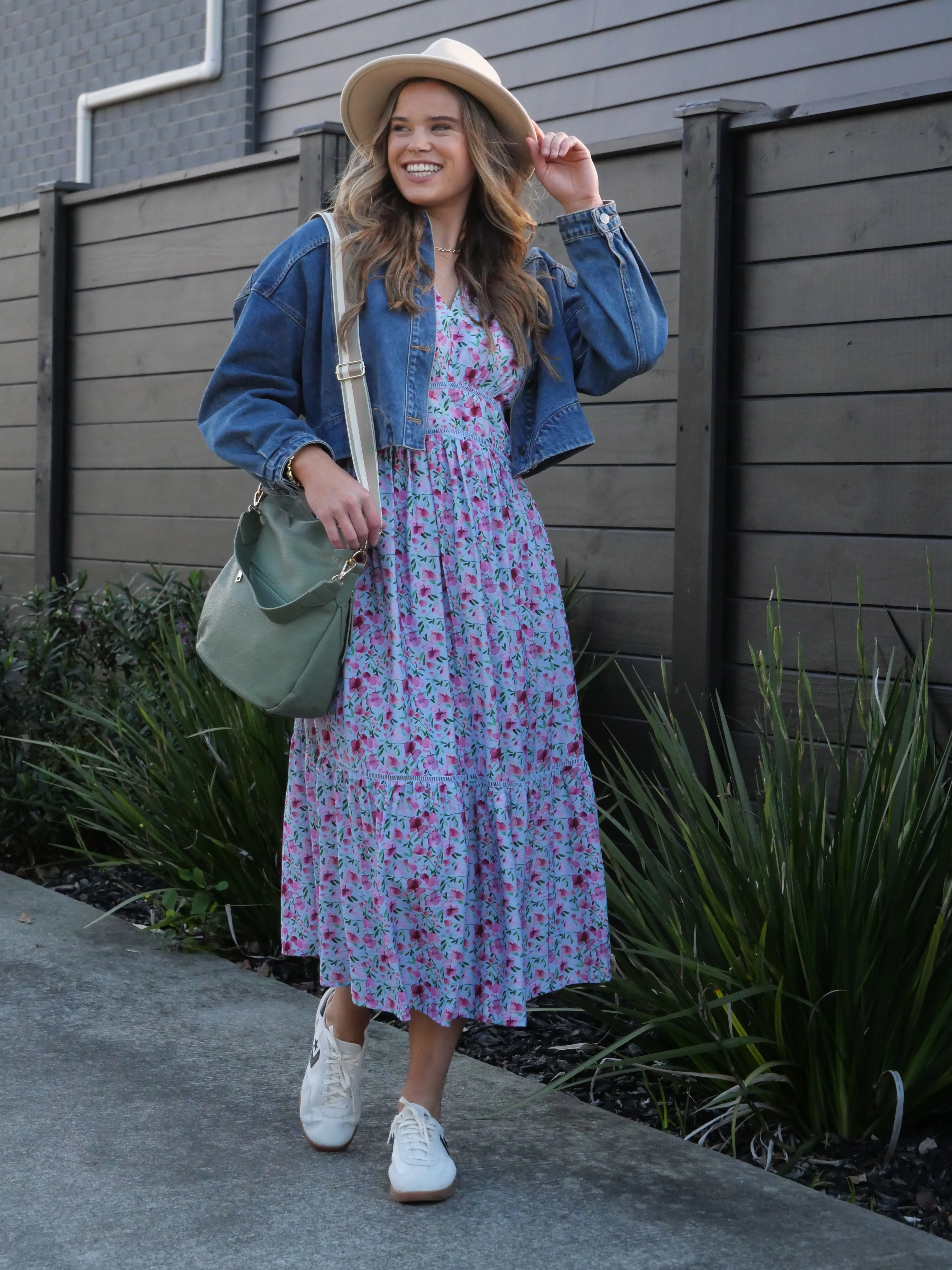 Baby-Shower Gloss The Label Khyla Ladder Lace Dress Blue Watercolour Print