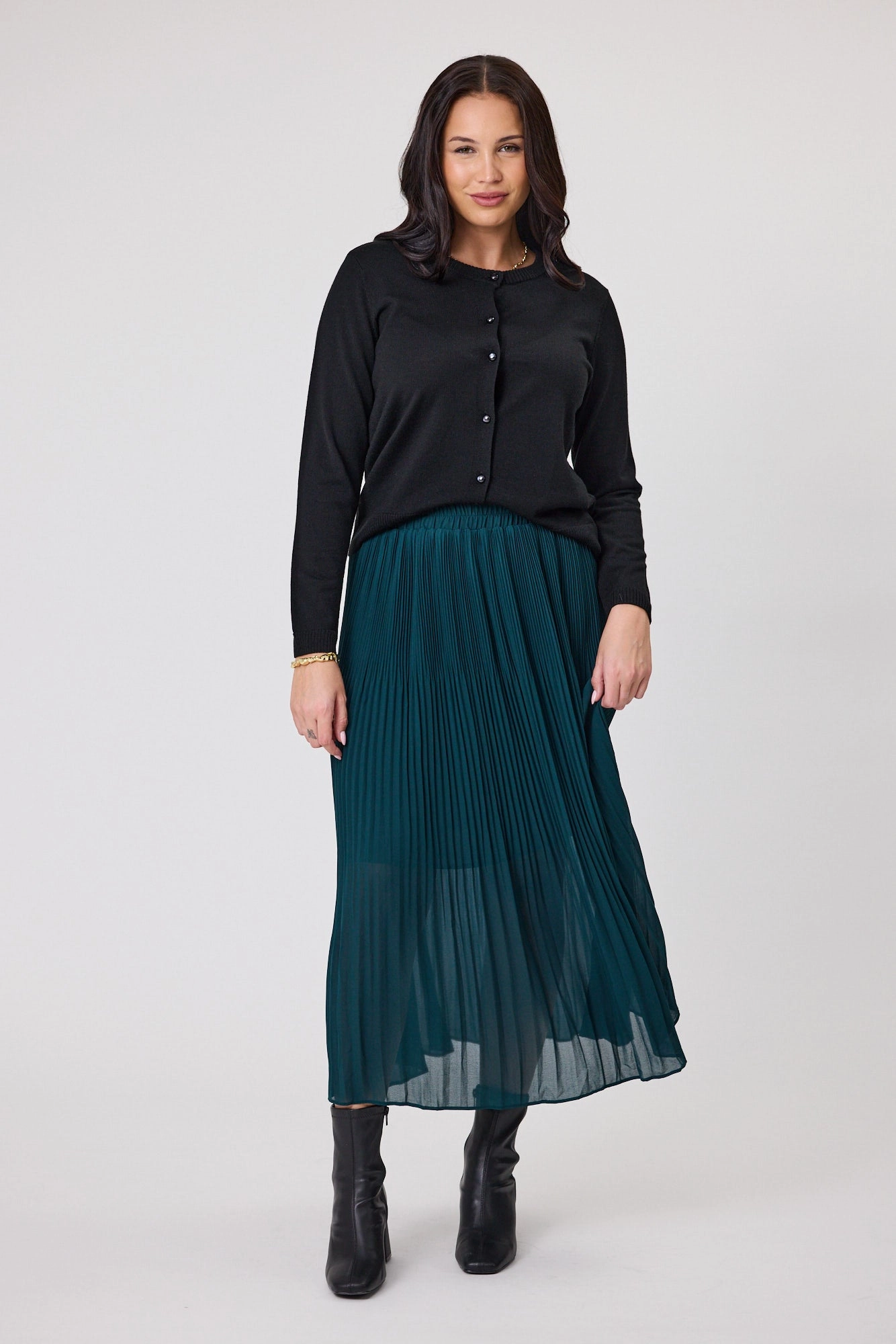Relaxed Feel Gloss The Label Lula Variagated Pleated Skirt Petrol