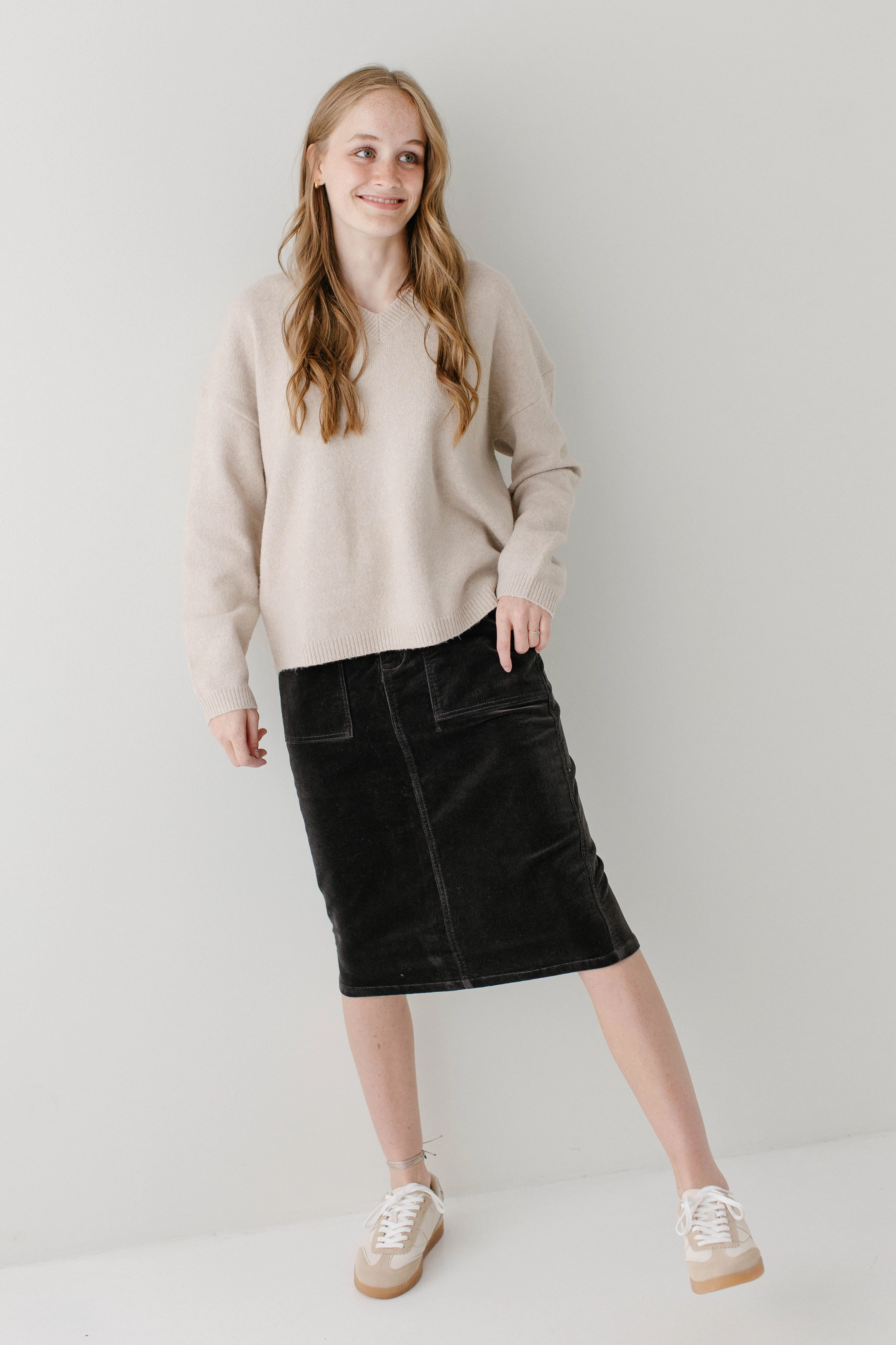 Split hem 'Autumn' Corduroy Knee Length Skirt