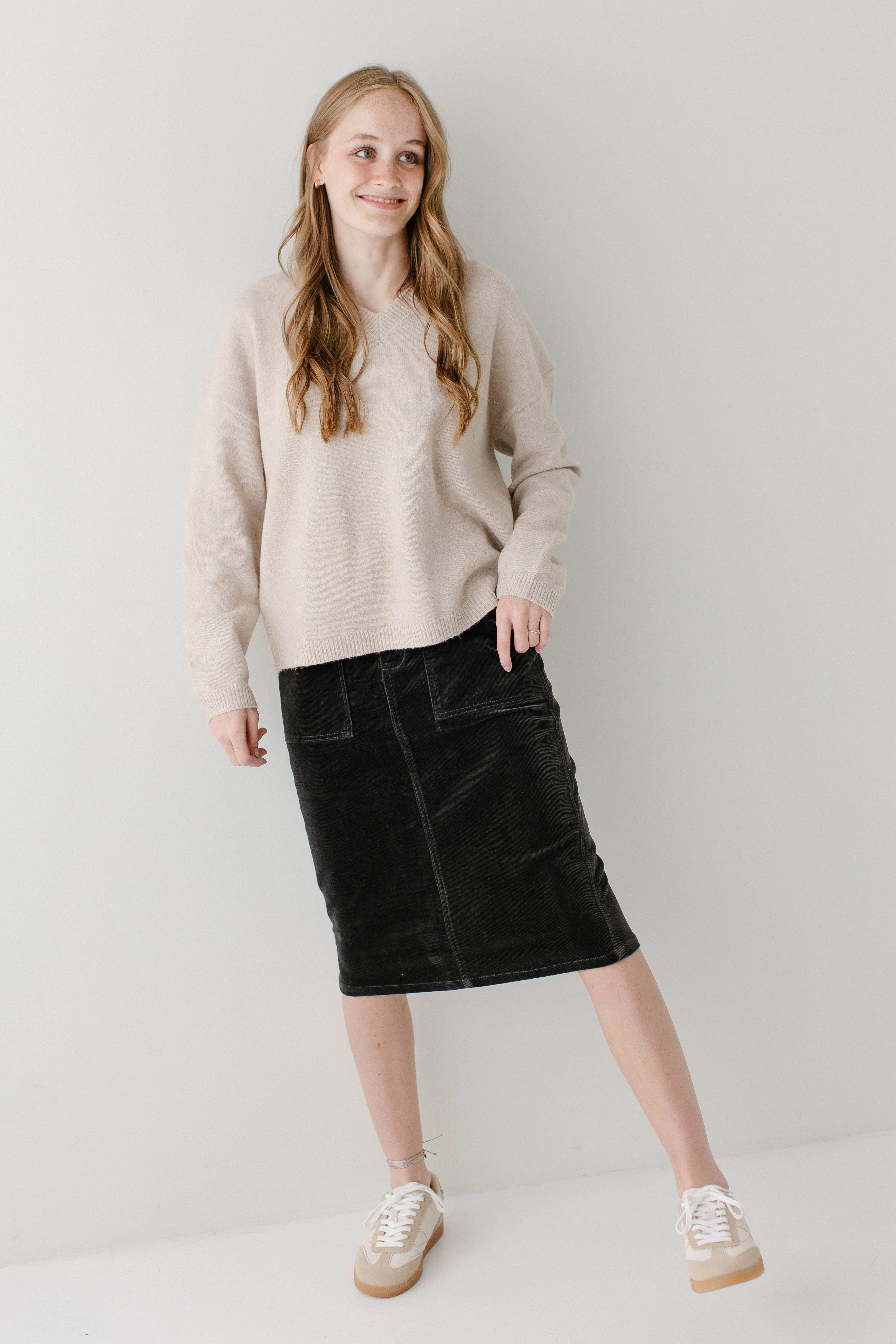 'Autumn' Corduroy Knee Length Skirt Anti Static Lining Seasonal Layering