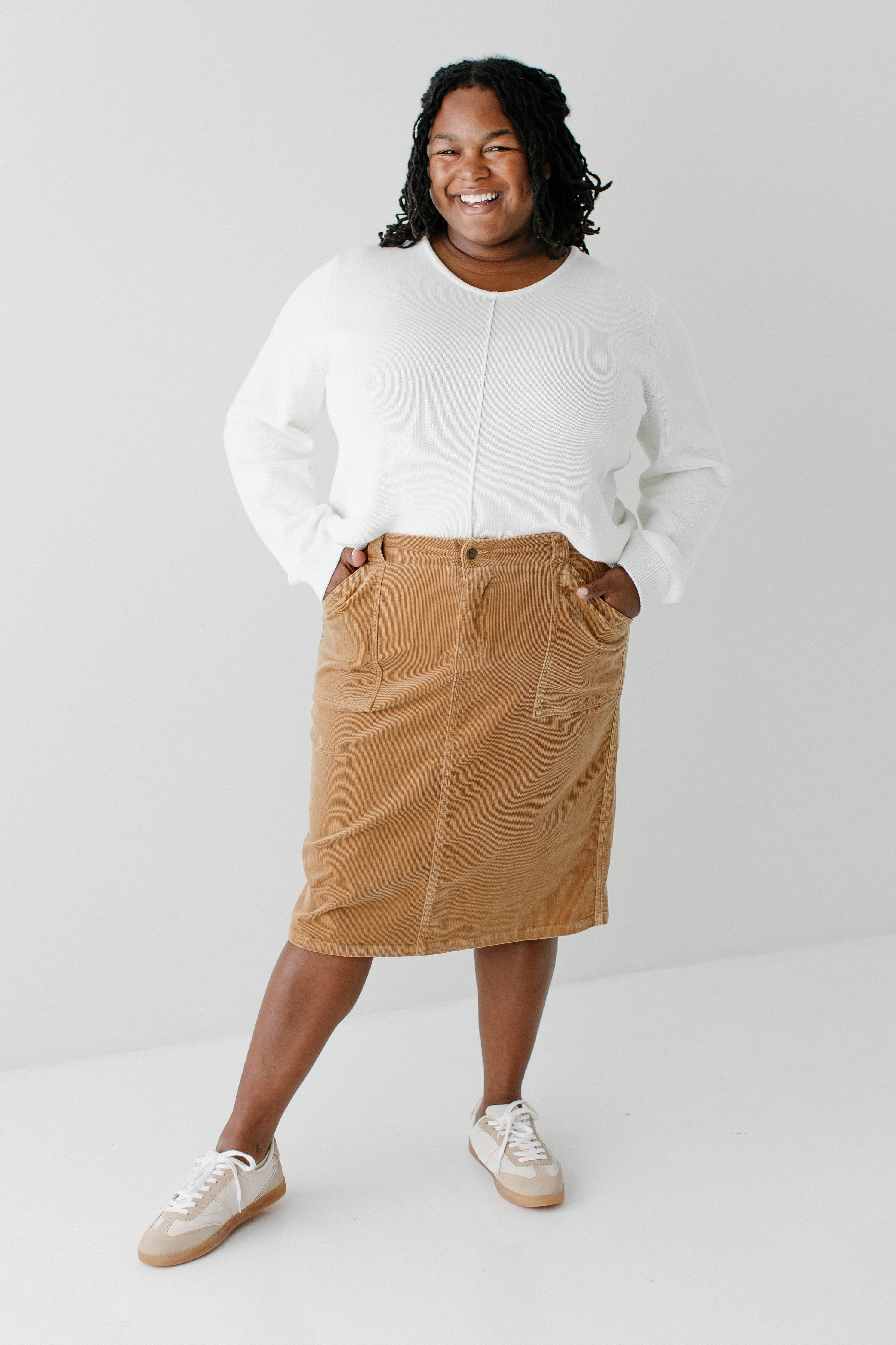 Double Stitched 'Autumn' Corduroy Knee Length Skirt