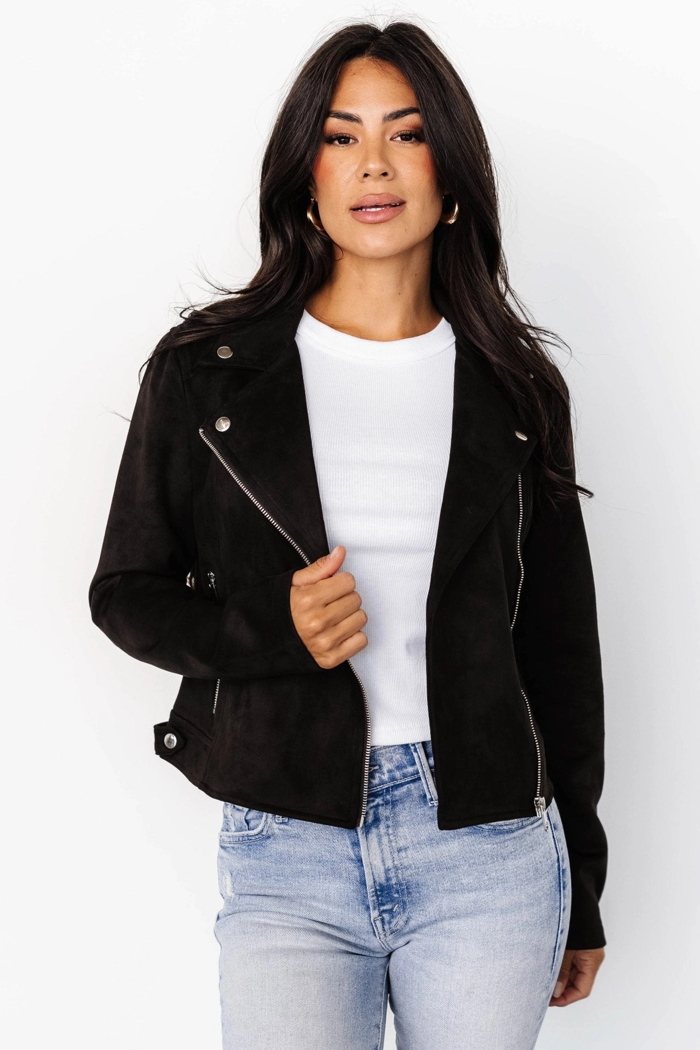 Button Fastenings Marisa Faux Suede Jacket | Black
