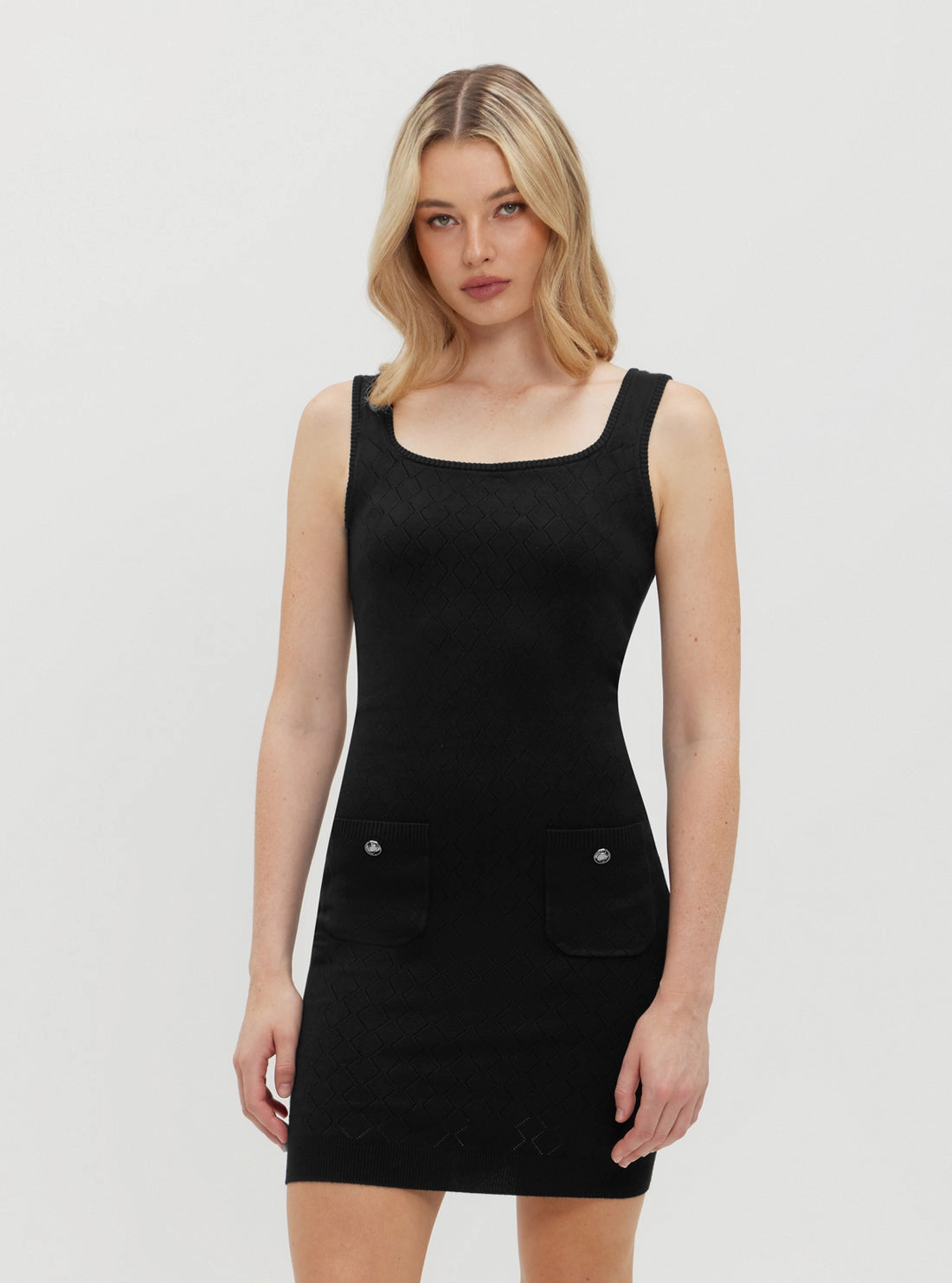 Black Holland Scoop Knit Dress Feminine Comfort Wrap-Style