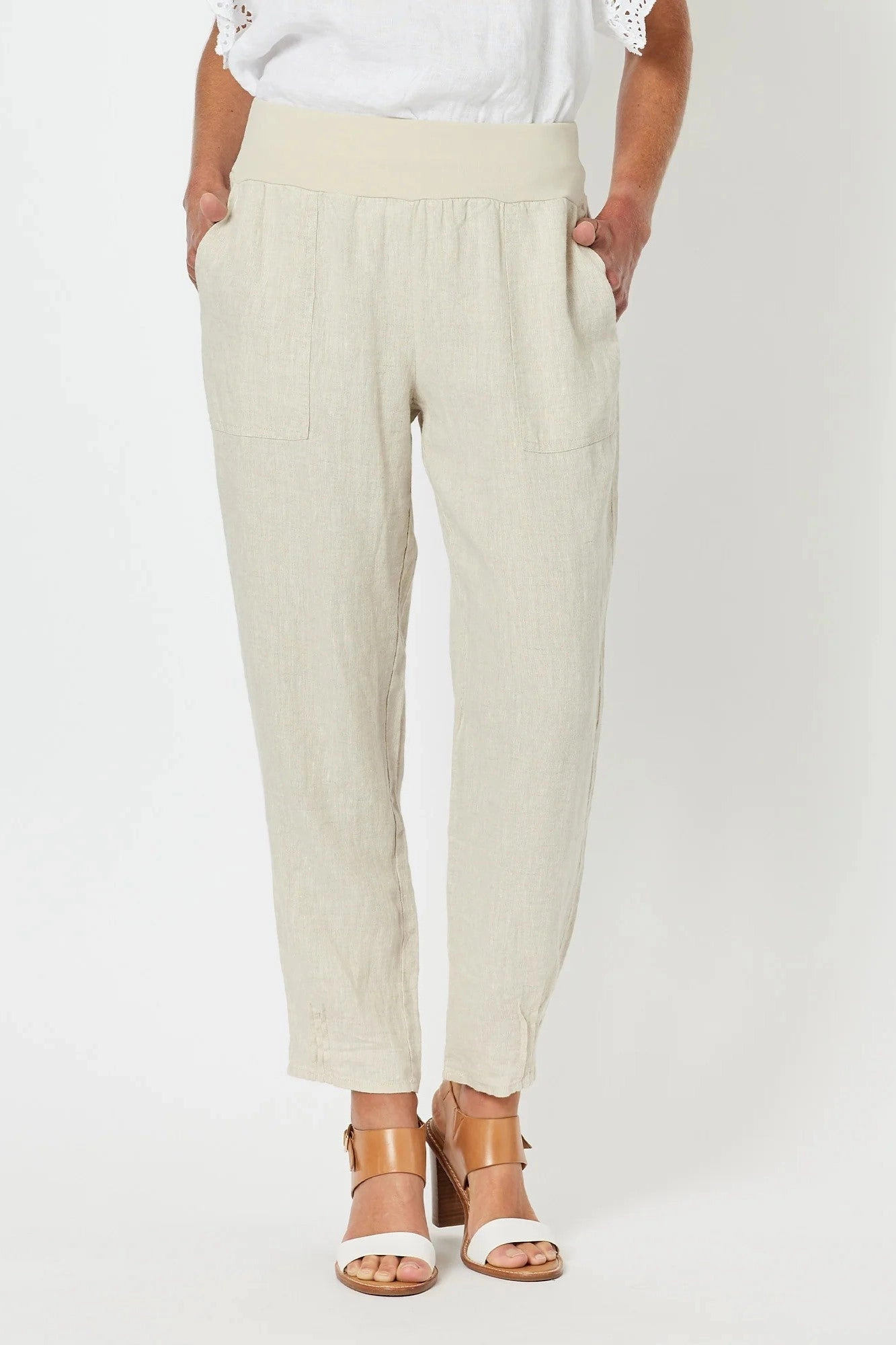 Quick-Dry Material Gordon Smith Collection - 19393 Sarah Rib Waist Linen Pant