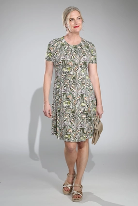 Printed Slinky Dress | Olive Jungle Puff | 7426C1 Date Vibe Travel Essential