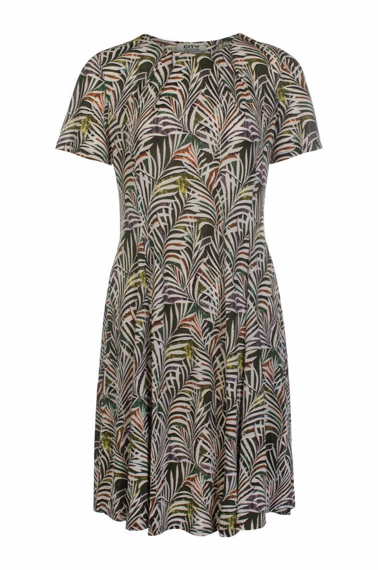 Printed Slinky Dress | Olive Jungle Puff | 7426C1 Tiered-Skirt