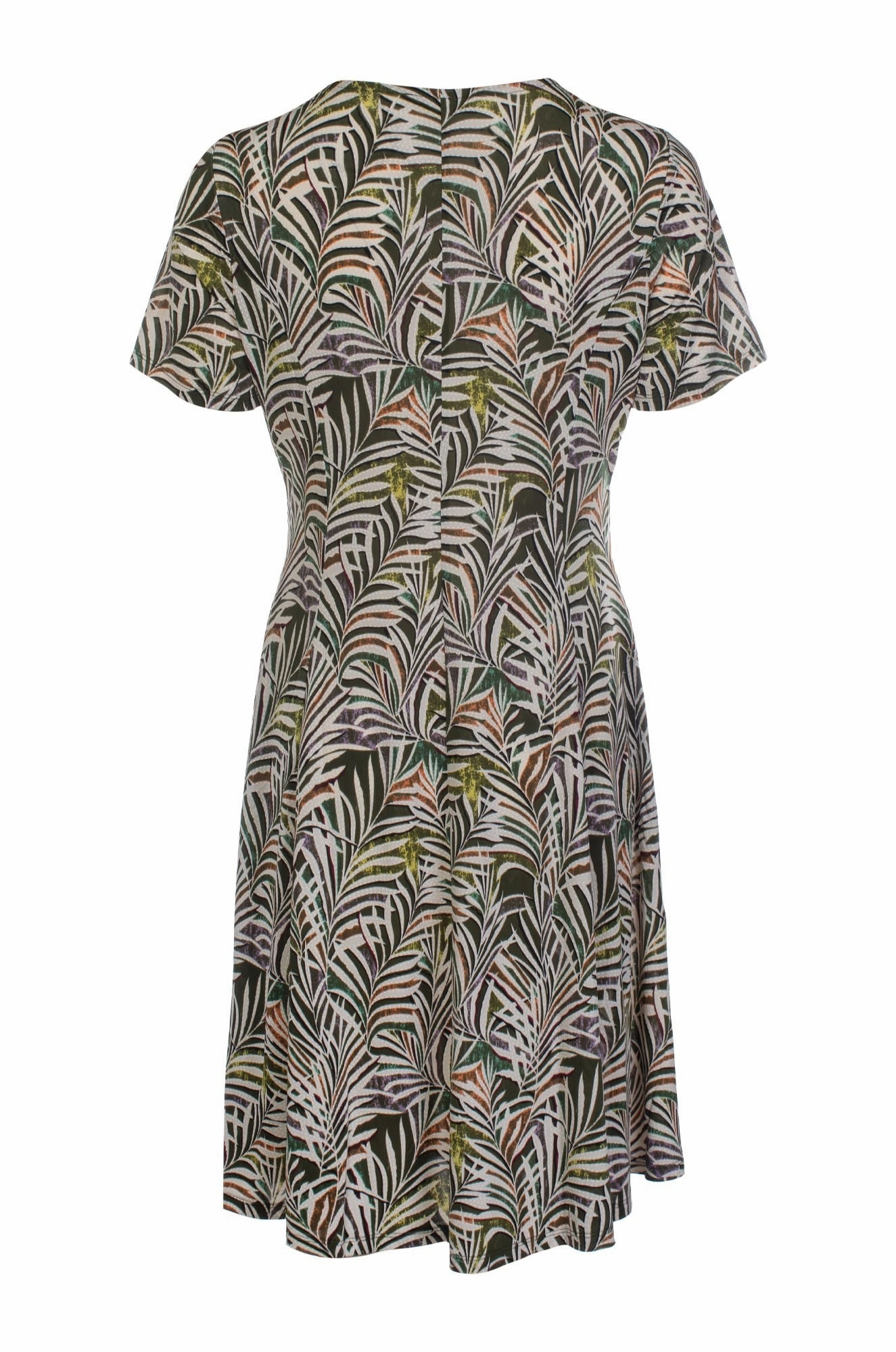 Open-back petite size Printed Slinky Dress | Olive Jungle Puff | 7426C1